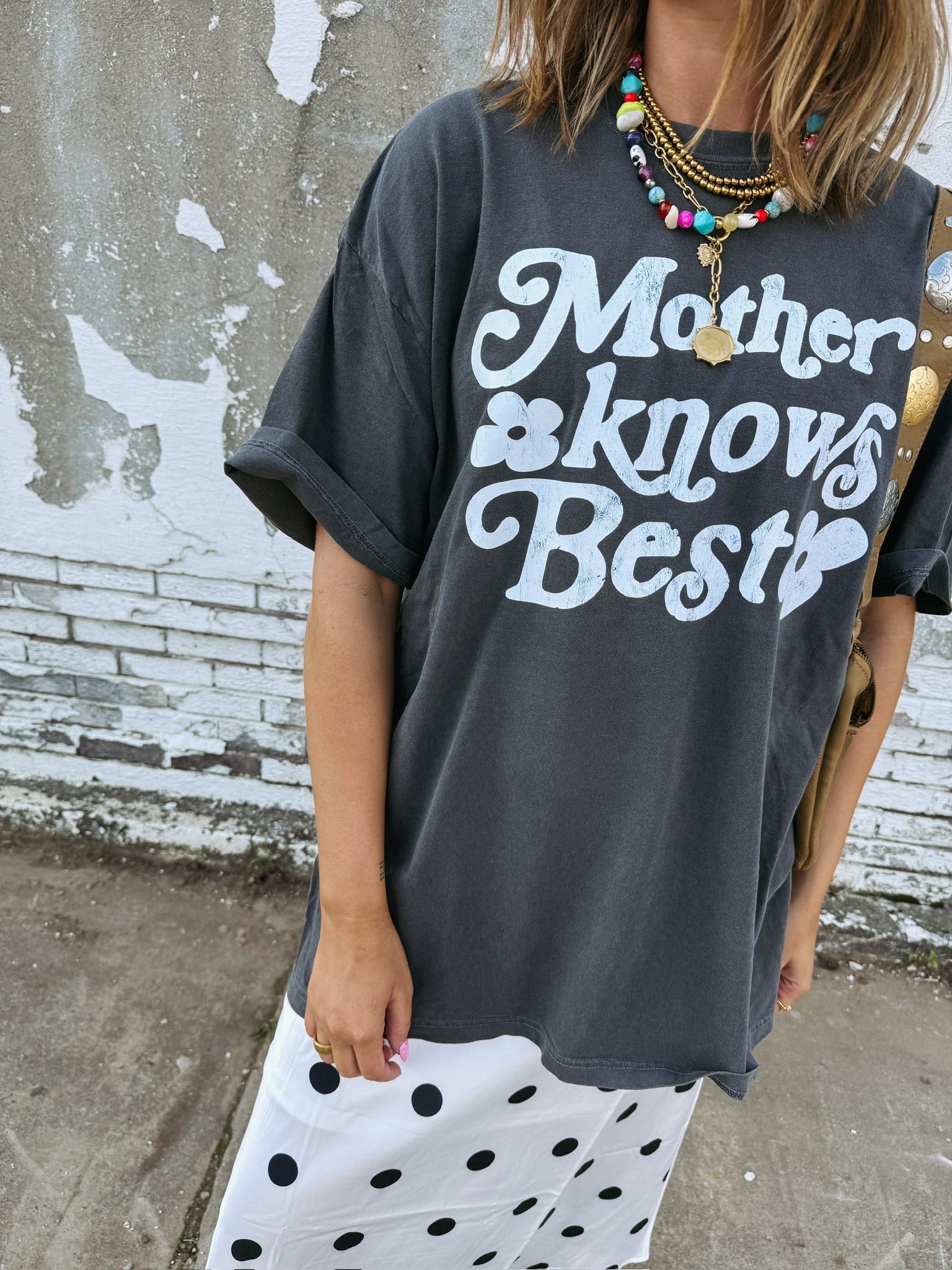 Mother Knows Best Graphic Tee - Charcoal / White