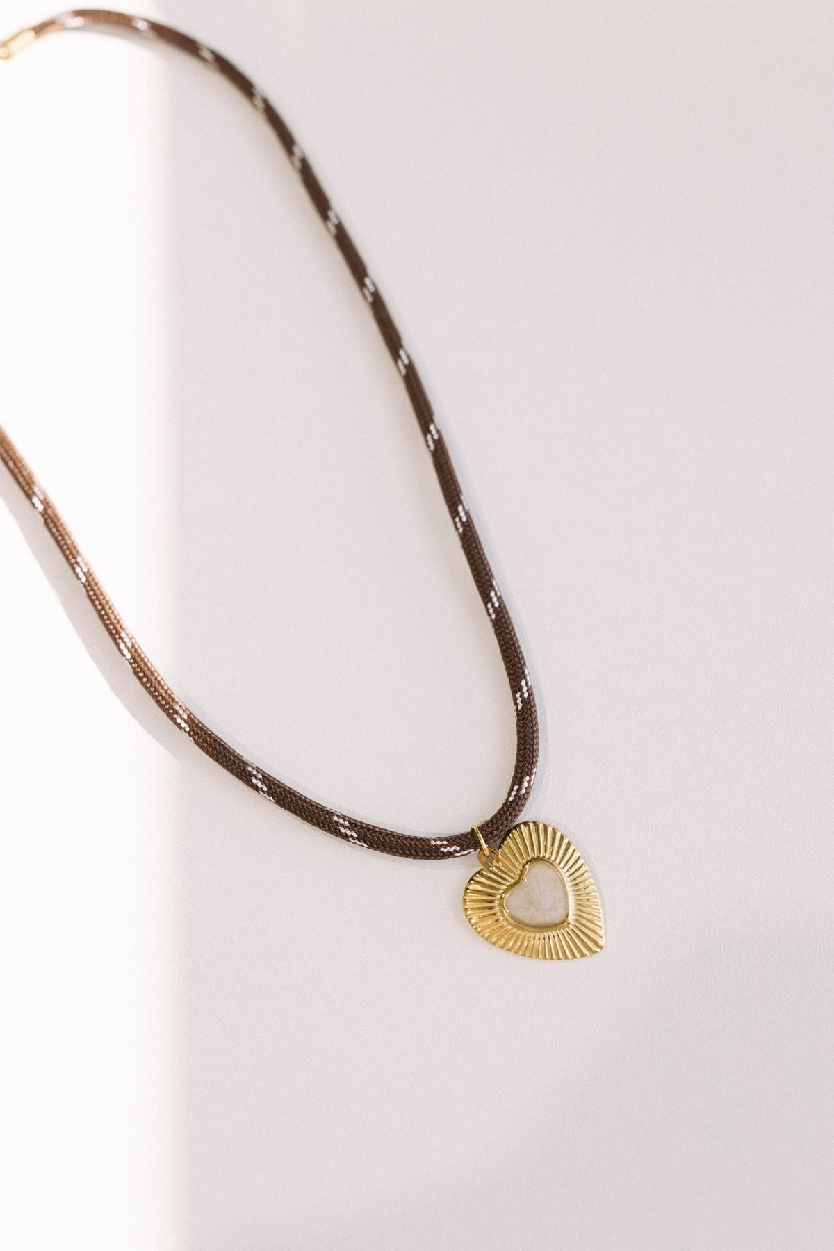 Neutral Heart Cord Necklace - Brown