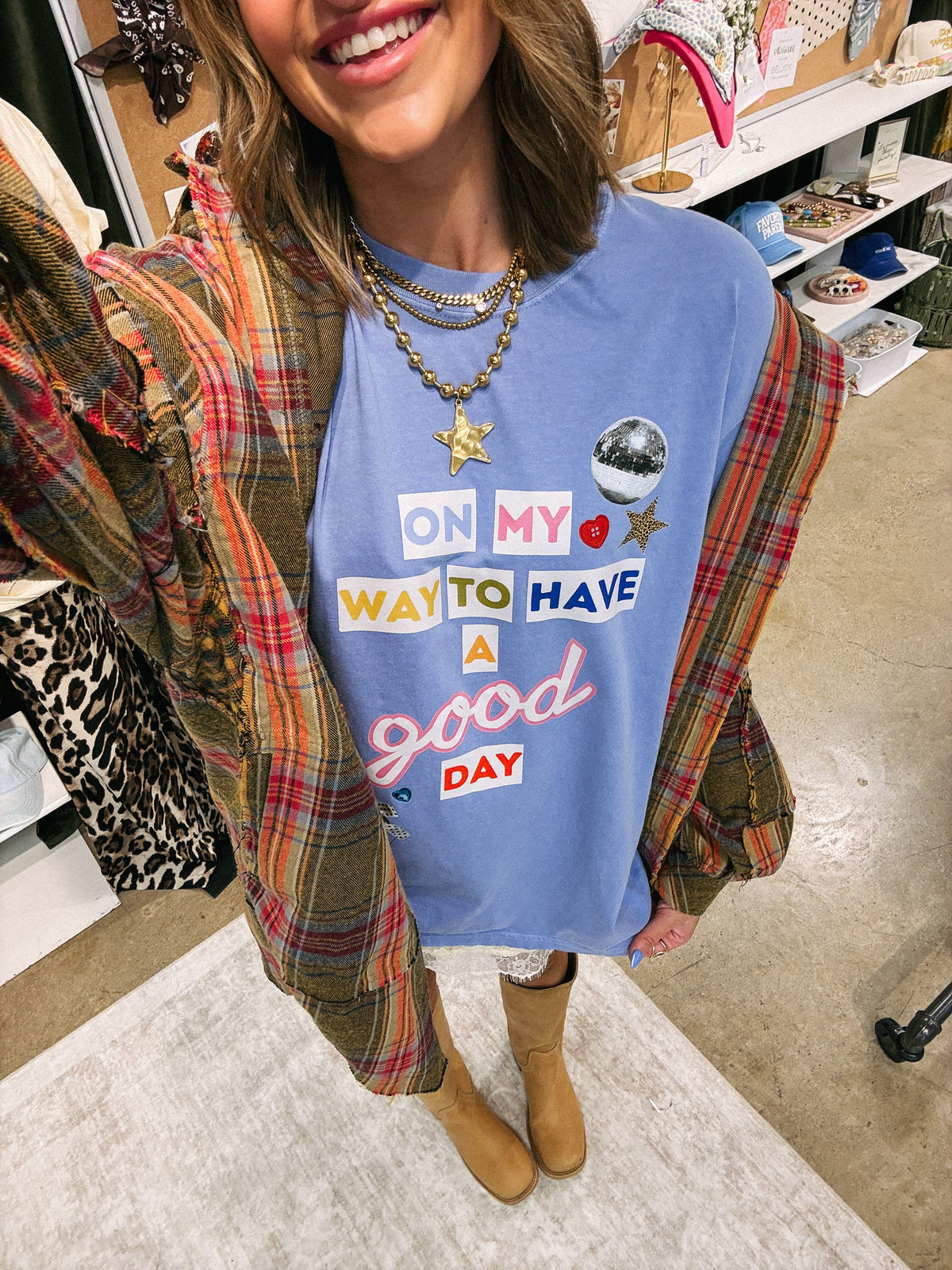 On My Way to a Good Day Graphic Tee - Light Blue
