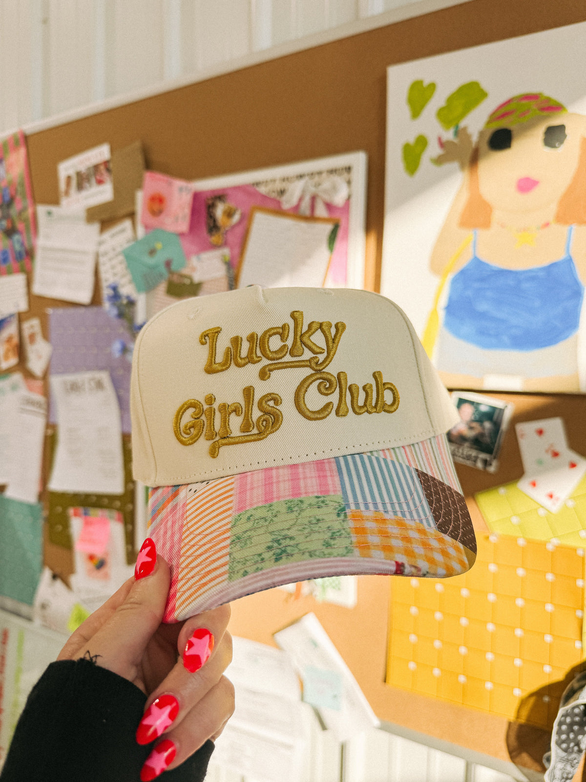 Lucky Girls Club Trucker Hat - Cream / Patchwork