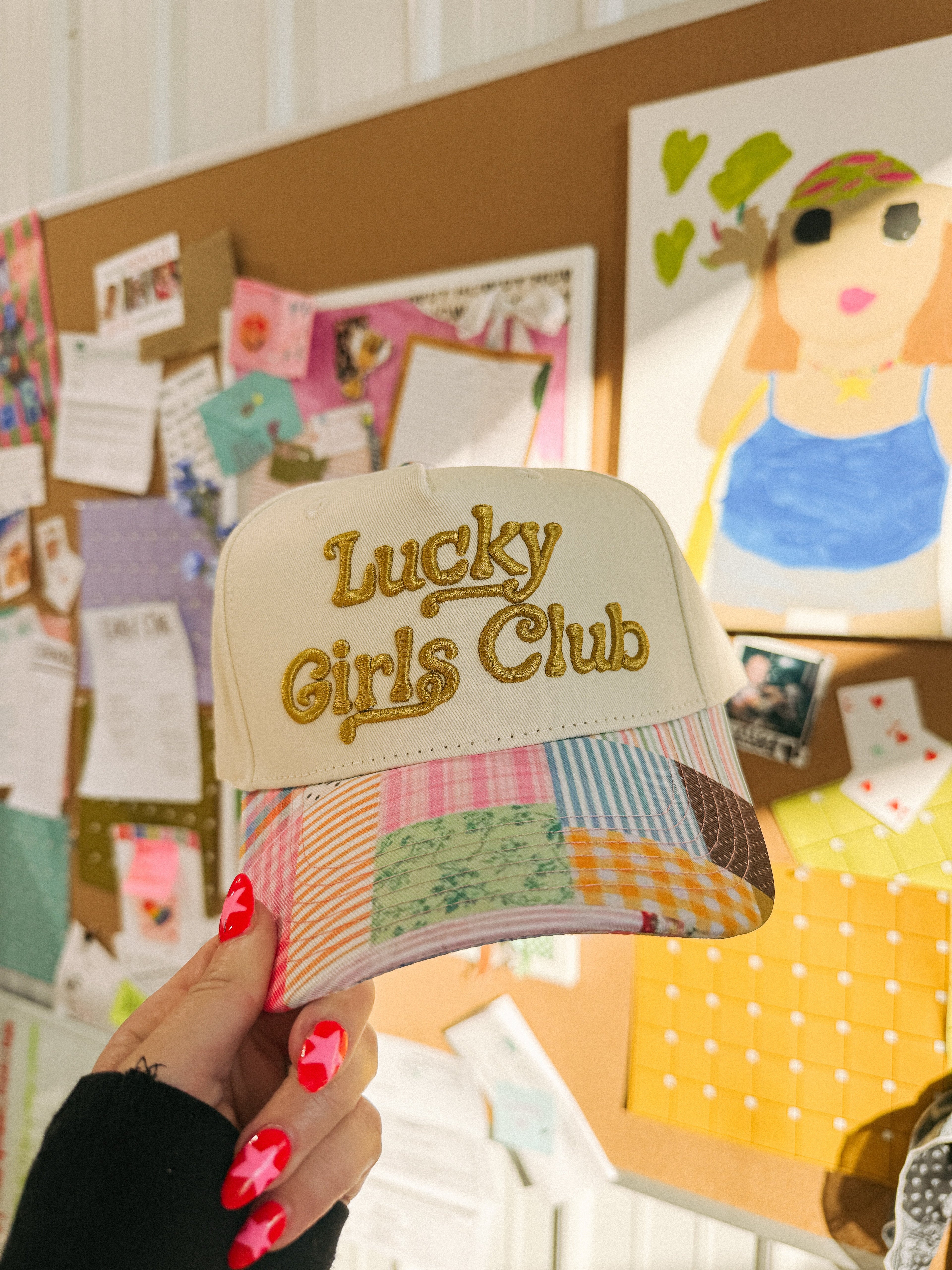 Lucky Girls Club Trucker Hat - Cream / Patchwork