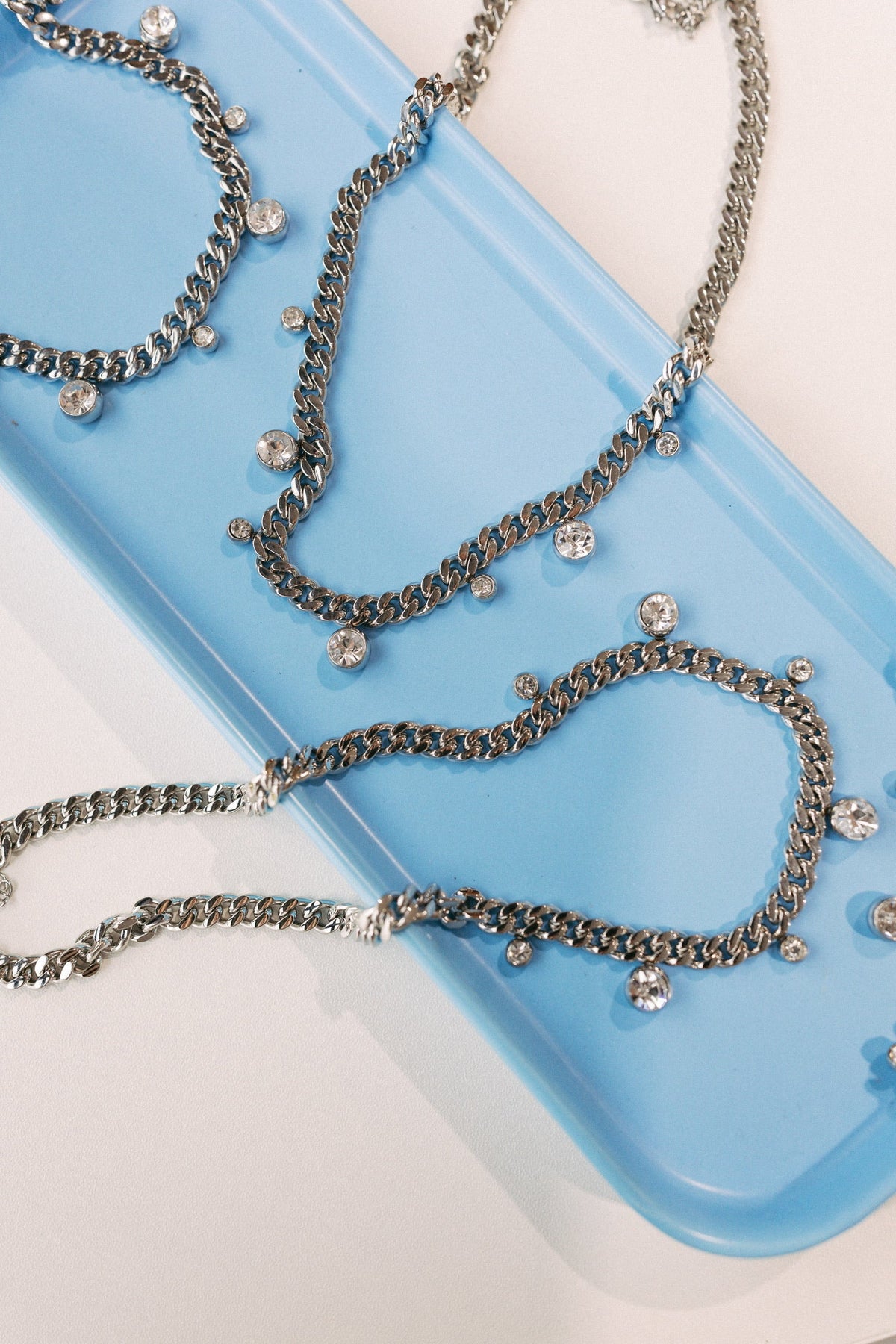 Chloe Crystal Cuban Chain Necklace - Silver 4