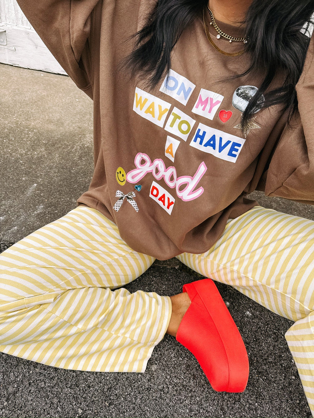 On My Way to a Good Day Sweatshirt - Hanes / Brown