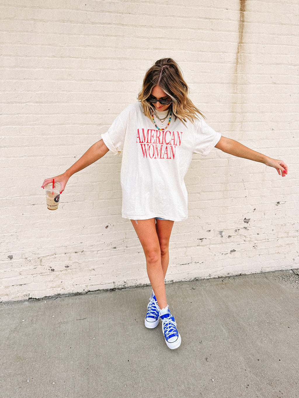 American Woman Graphic Tee - Ivory / Red