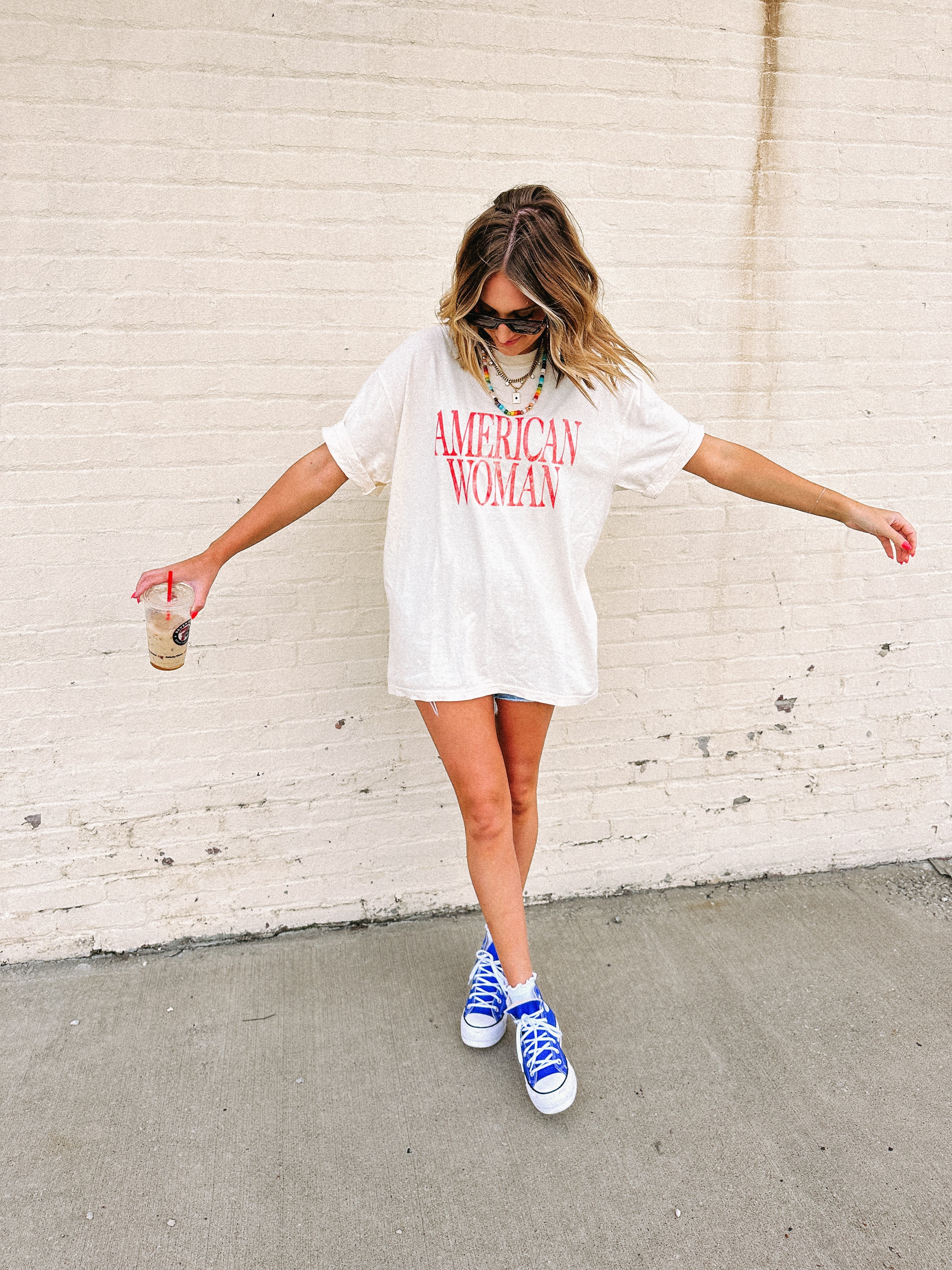 American Woman Graphic Tee - Ivory / Red