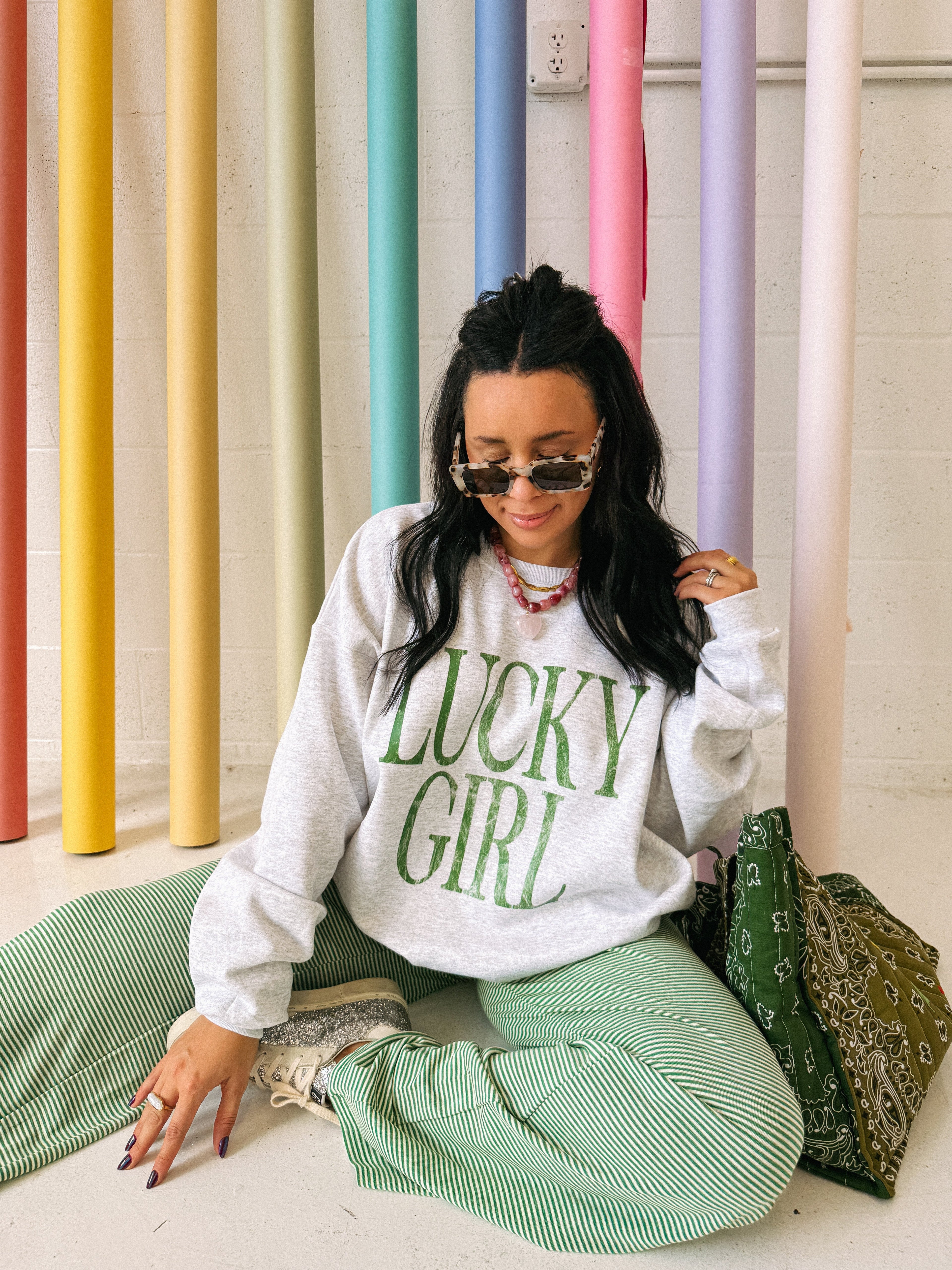 Lucky Girl Sweatshirt - Ash / Green