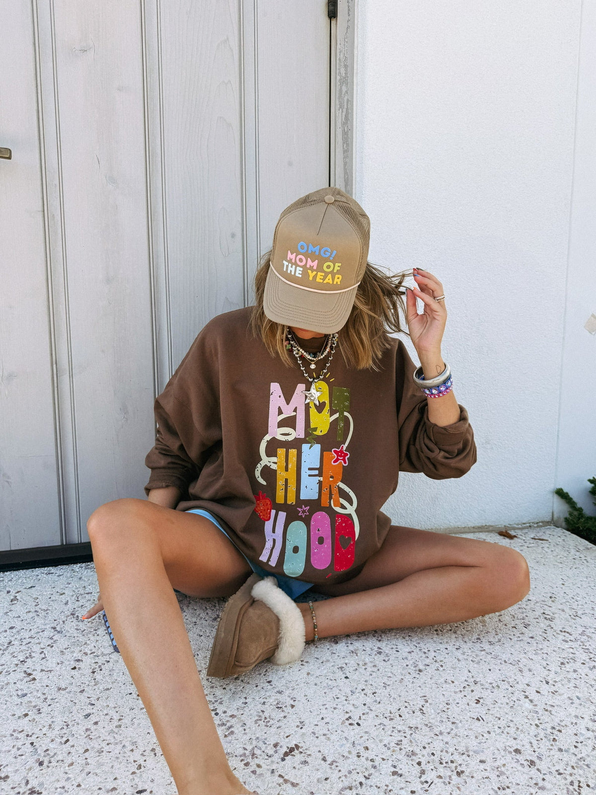 Whimsical Motherhood Sweatshirt - Brown