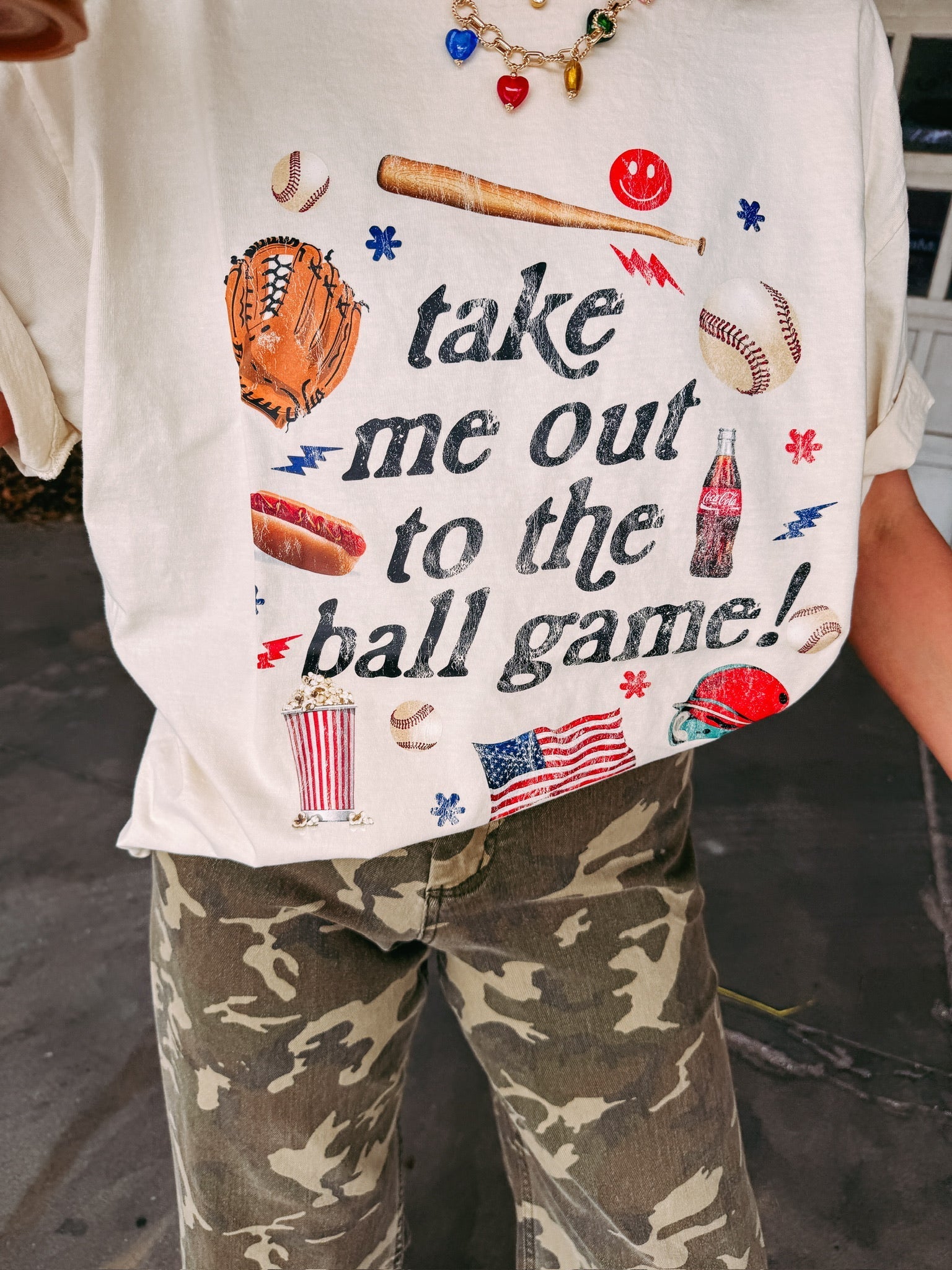 Out to the Ball Game Graphic Tee - Ivory