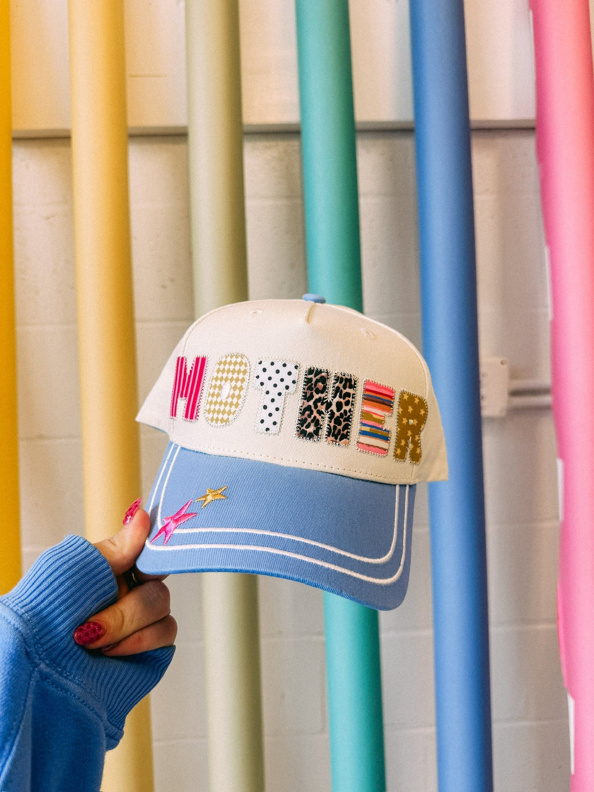 Mother Patchwork Trucker Hat - Cream / Blue
