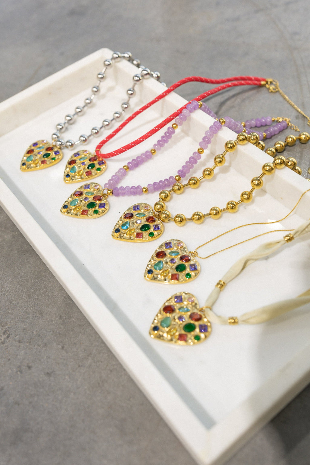 Beaded Confetti Heart Necklace - Lilac