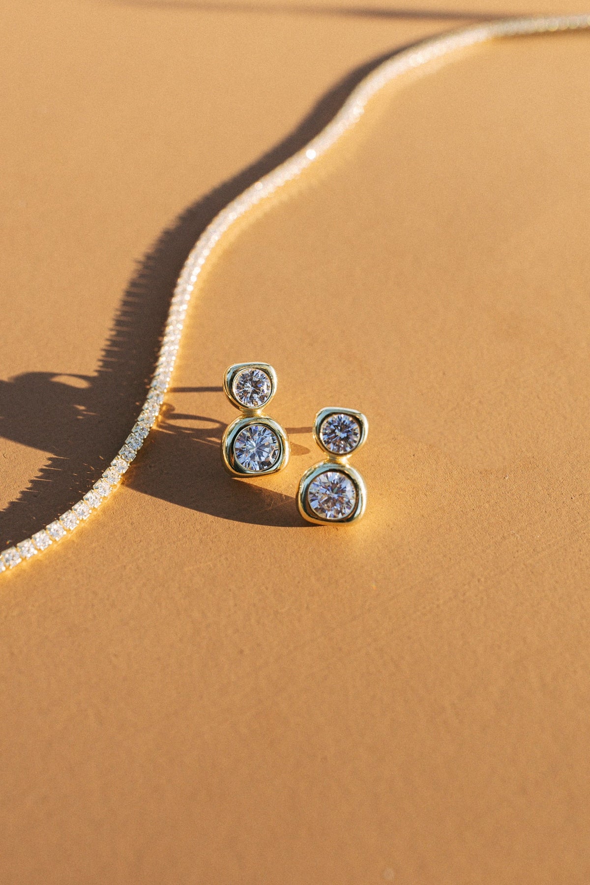 14K Luxe Stacked Bezel Drop Earrings