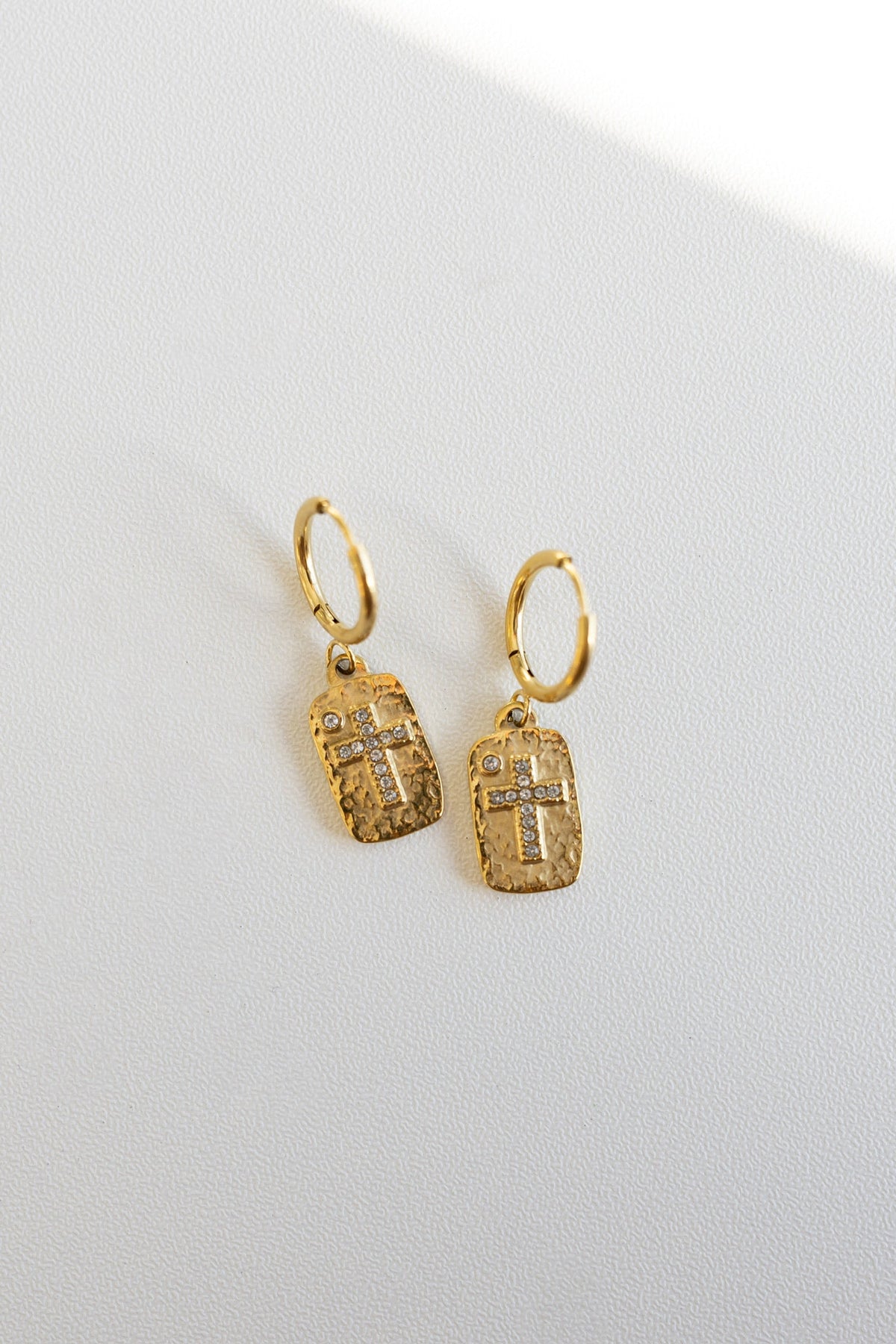 Petite Crystal Cross Hoop Earrings