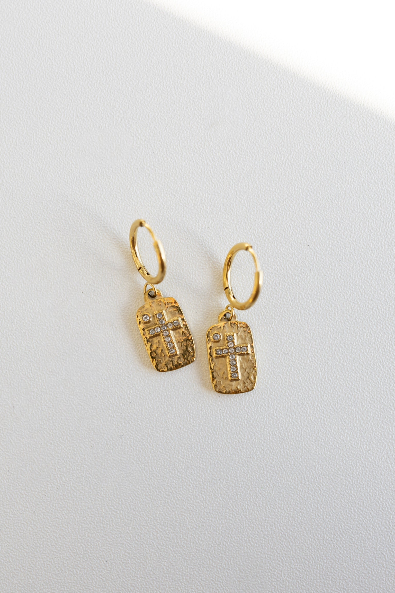 Petite Crystal Cross Hoop Earrings