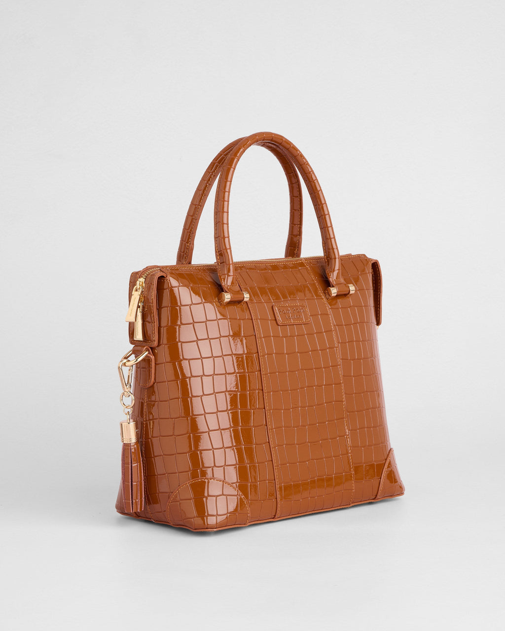Pom Pom London Greenwich Bag Croc Patent Chestnut