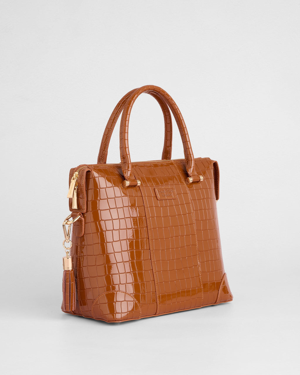 Pom Pom London Greenwich Bag Croc Patent Chestnut