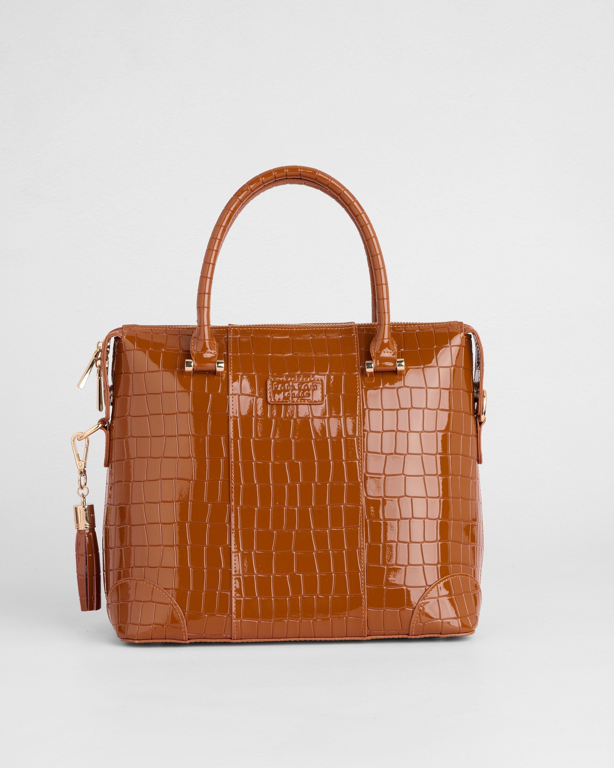 Pom Pom London Greenwich Bag Croc Patent Chestnut