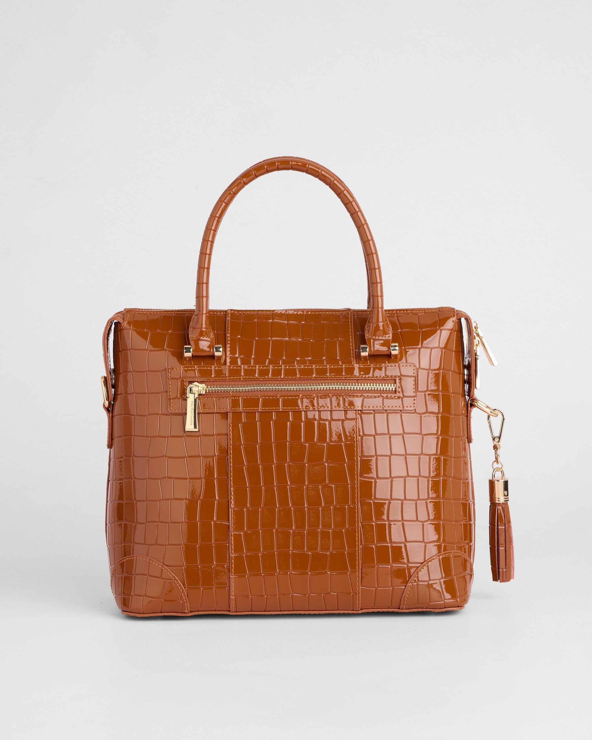 Pom Pom London Greenwich Bag Croc Patent Chestnut