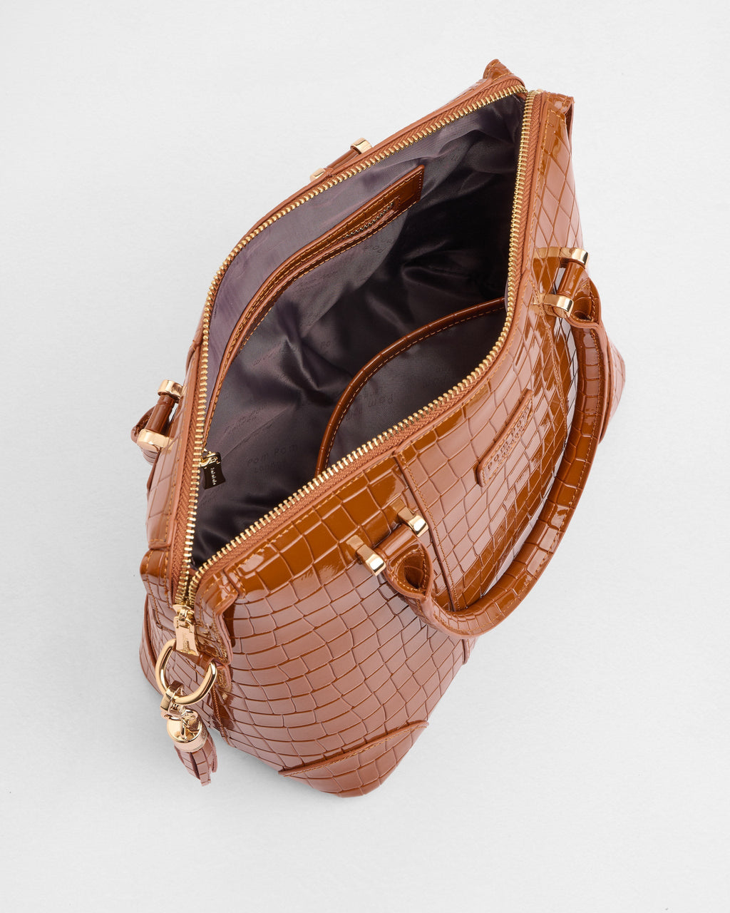 Pom Pom London Greenwich Bag Croc Patent Chestnut