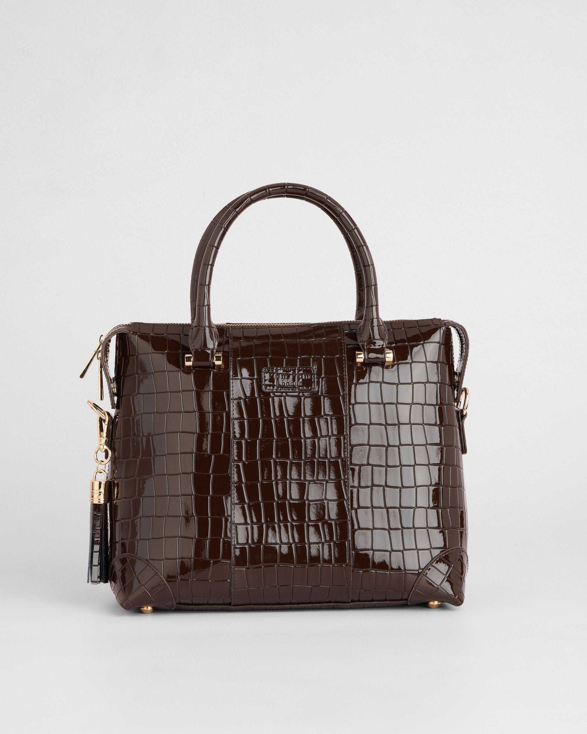 Pom Pom London Greenwich Bag Croc Patent Chocolate