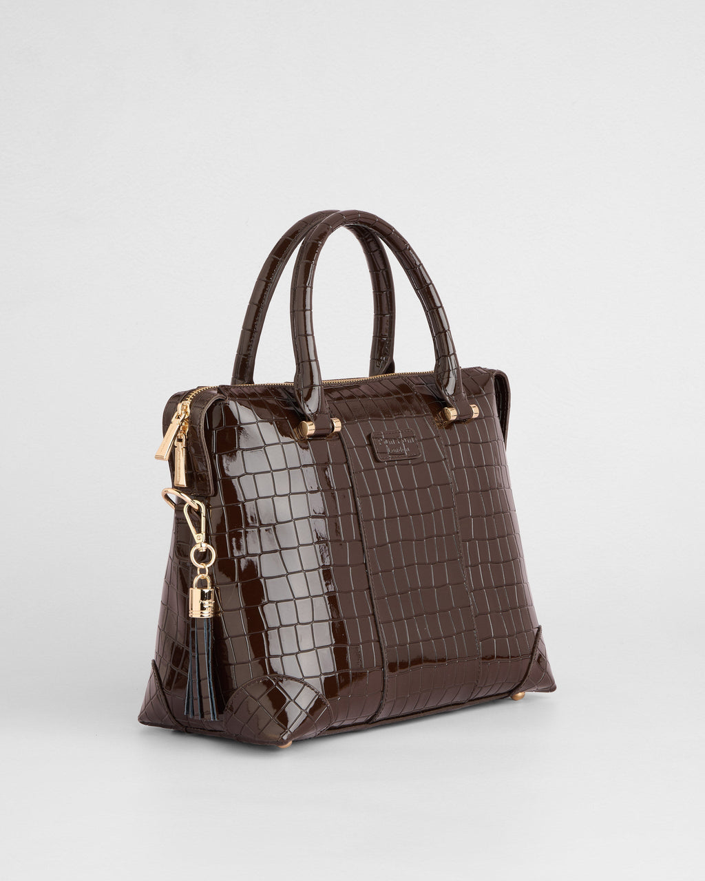 Pom Pom London Greenwich Bag Croc Patent Chocolate