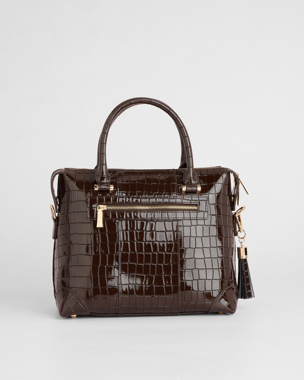 Pom Pom London Greenwich Bag Croc Patent Chocolate