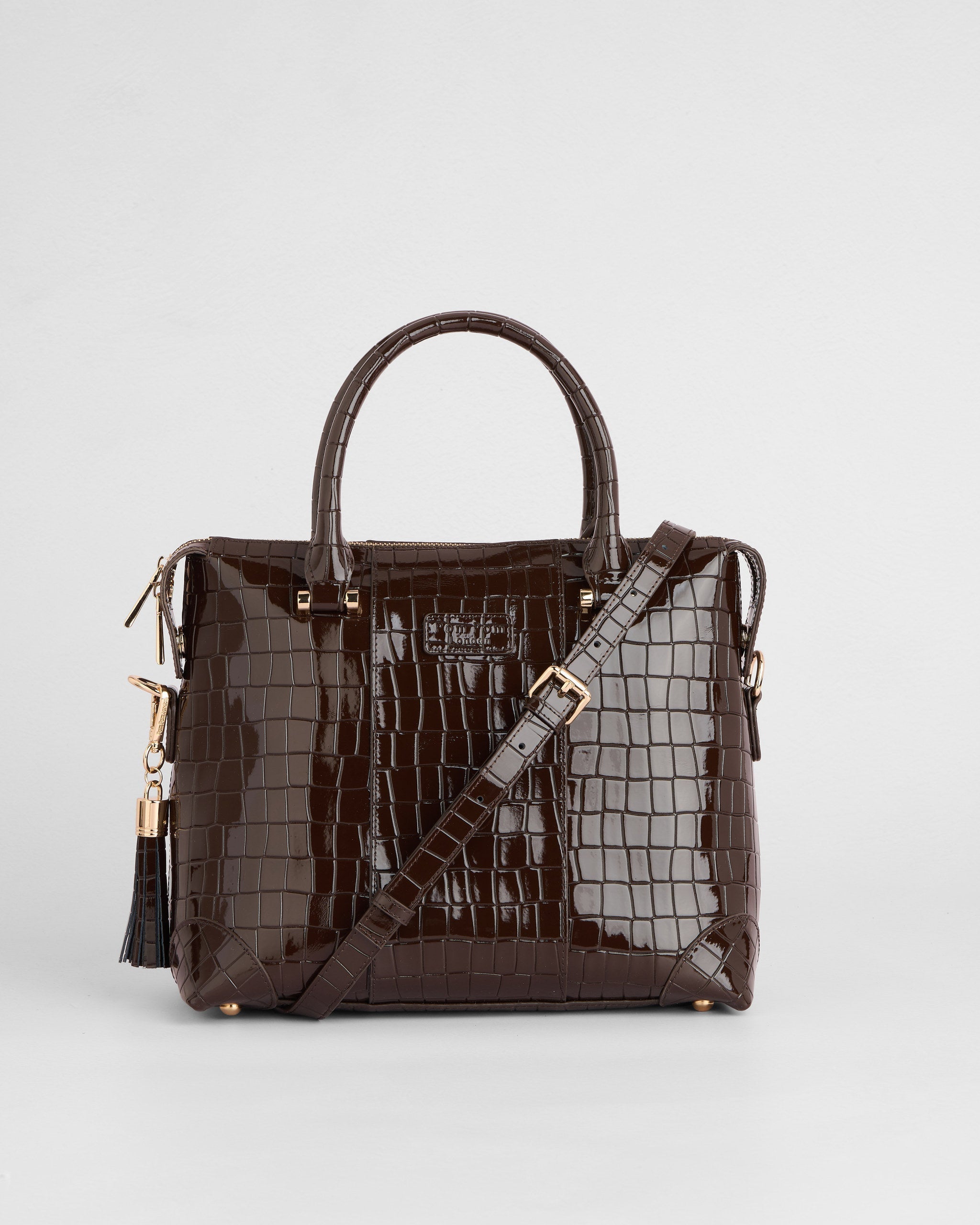 Pom Pom London Greenwich Bag Croc Patent Chocolate