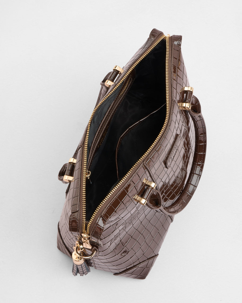 Pom Pom London Greenwich Bag Croc Patent Chocolate