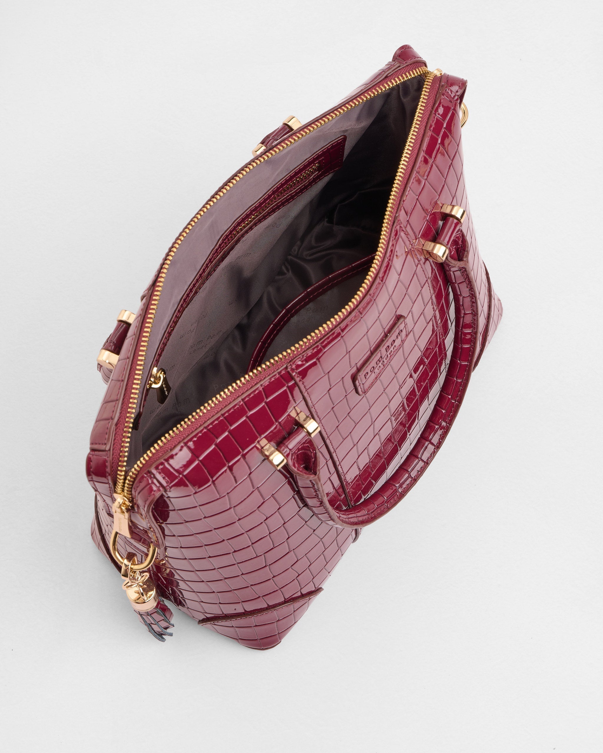 Pom Pom London Greenwich Bag Croc Patent Claret