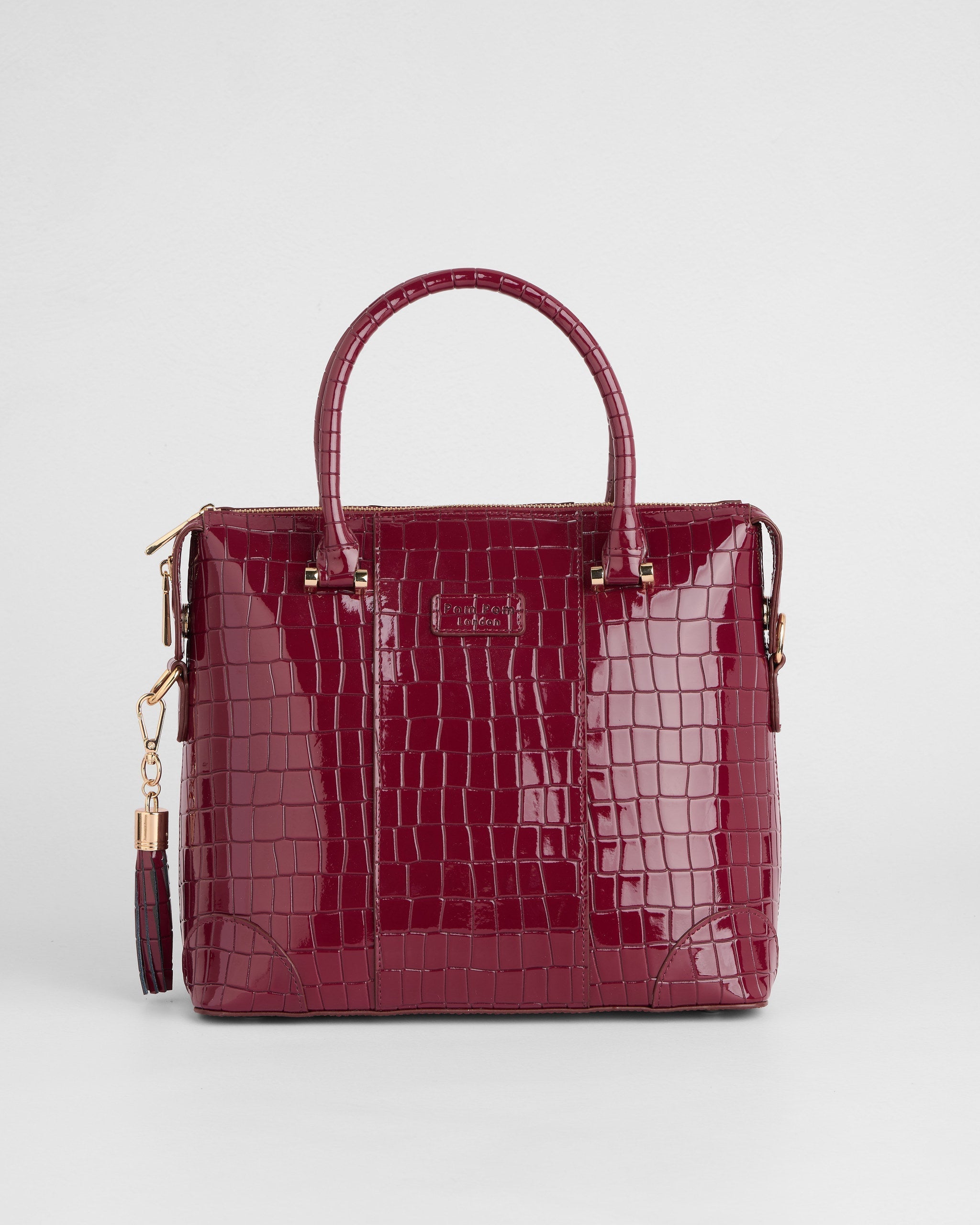 Pom Pom London Greenwich Bag Croc Patent Claret