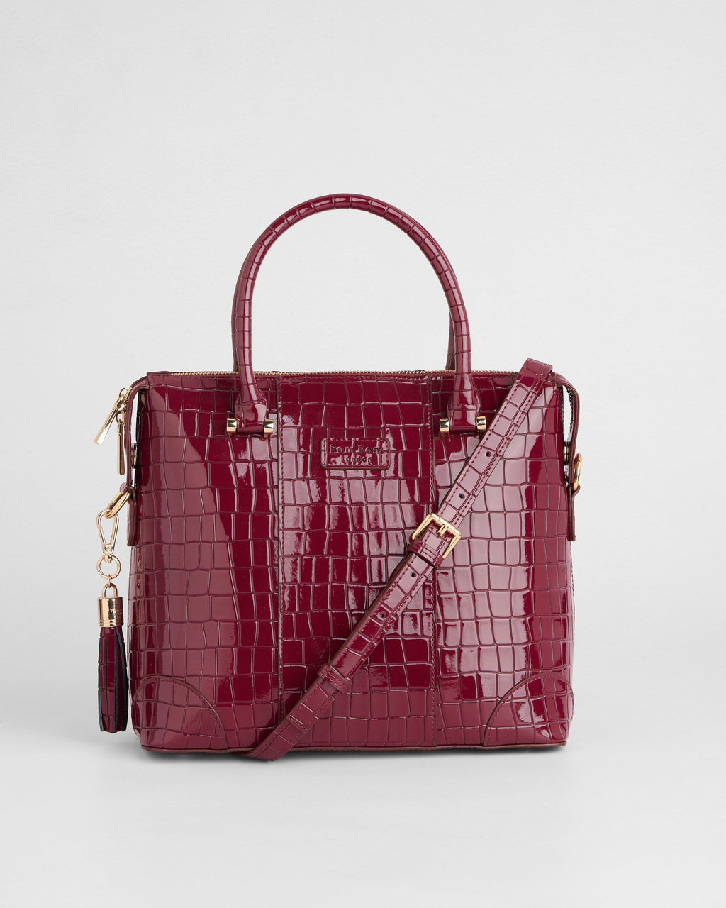 Pom Pom London Greenwich Bag Croc Patent Claret
