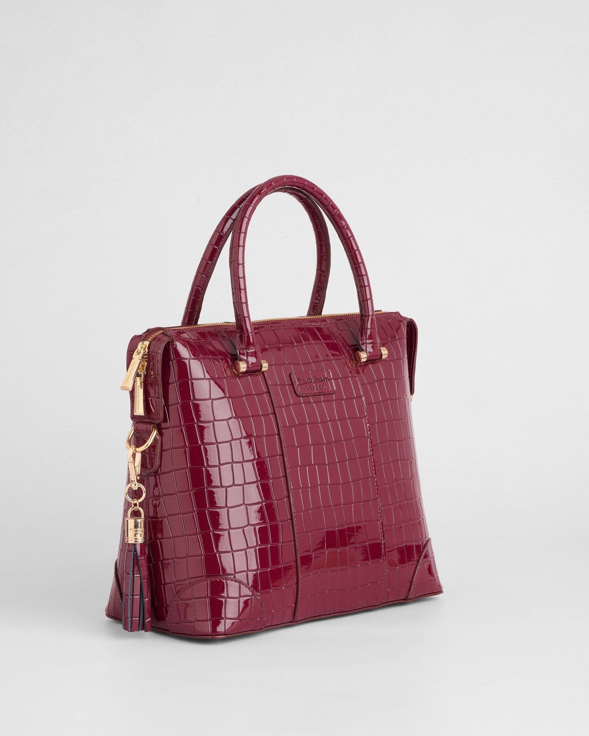 Pom Pom London Greenwich Bag Croc Patent Claret