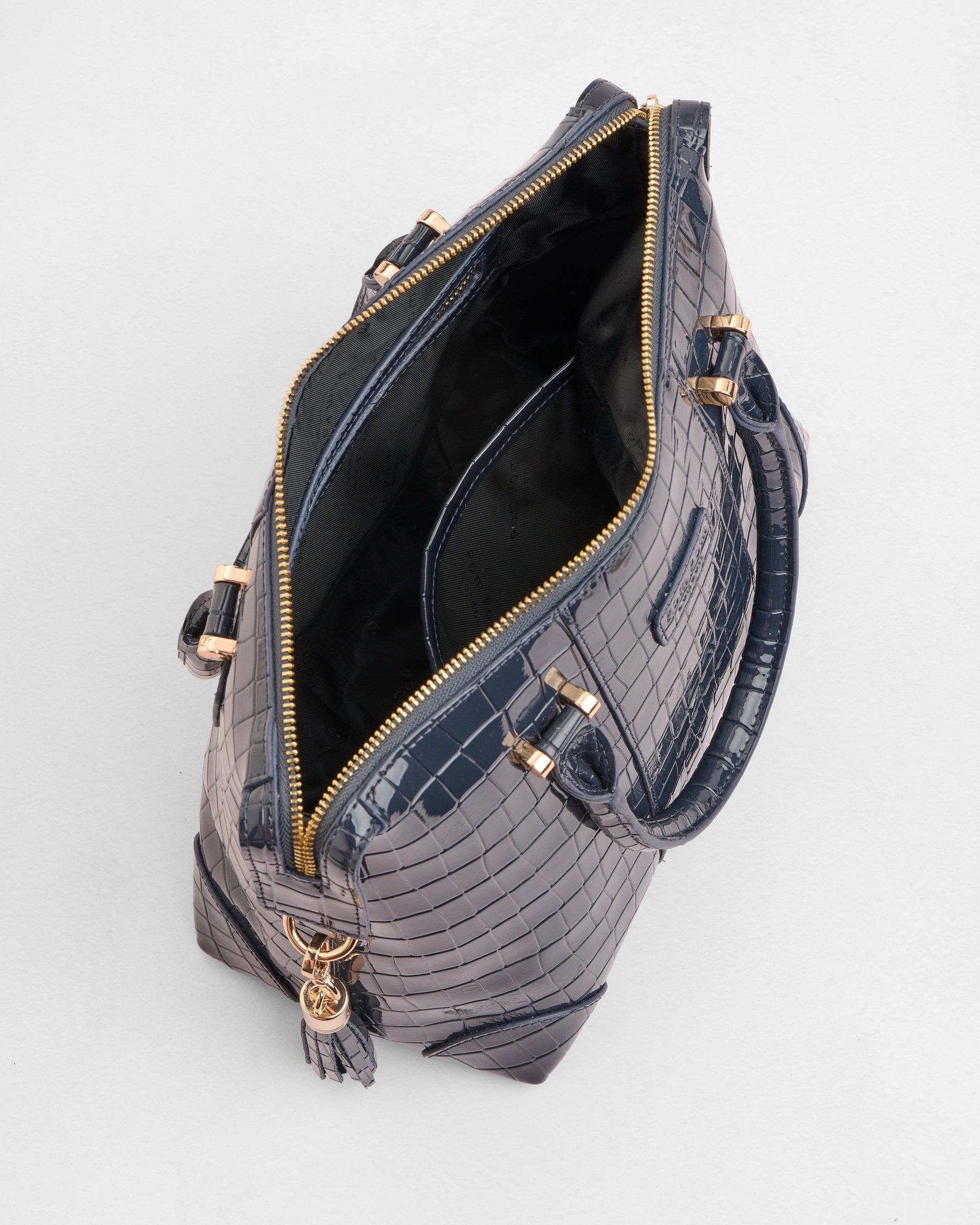 Pom Pom London Greenwich Bag Croc Patent Navy