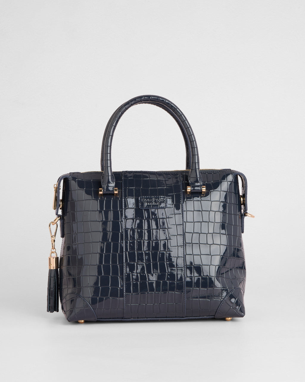 Pom Pom London Greenwich Bag Croc Patent Navy