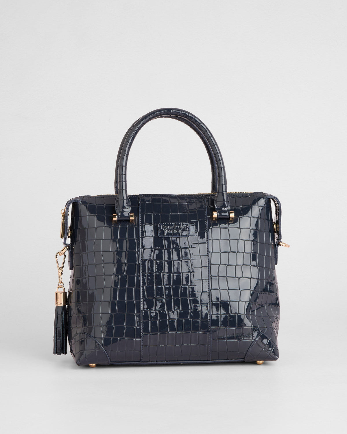 Pom Pom London Greenwich Bag Croc Patent Navy