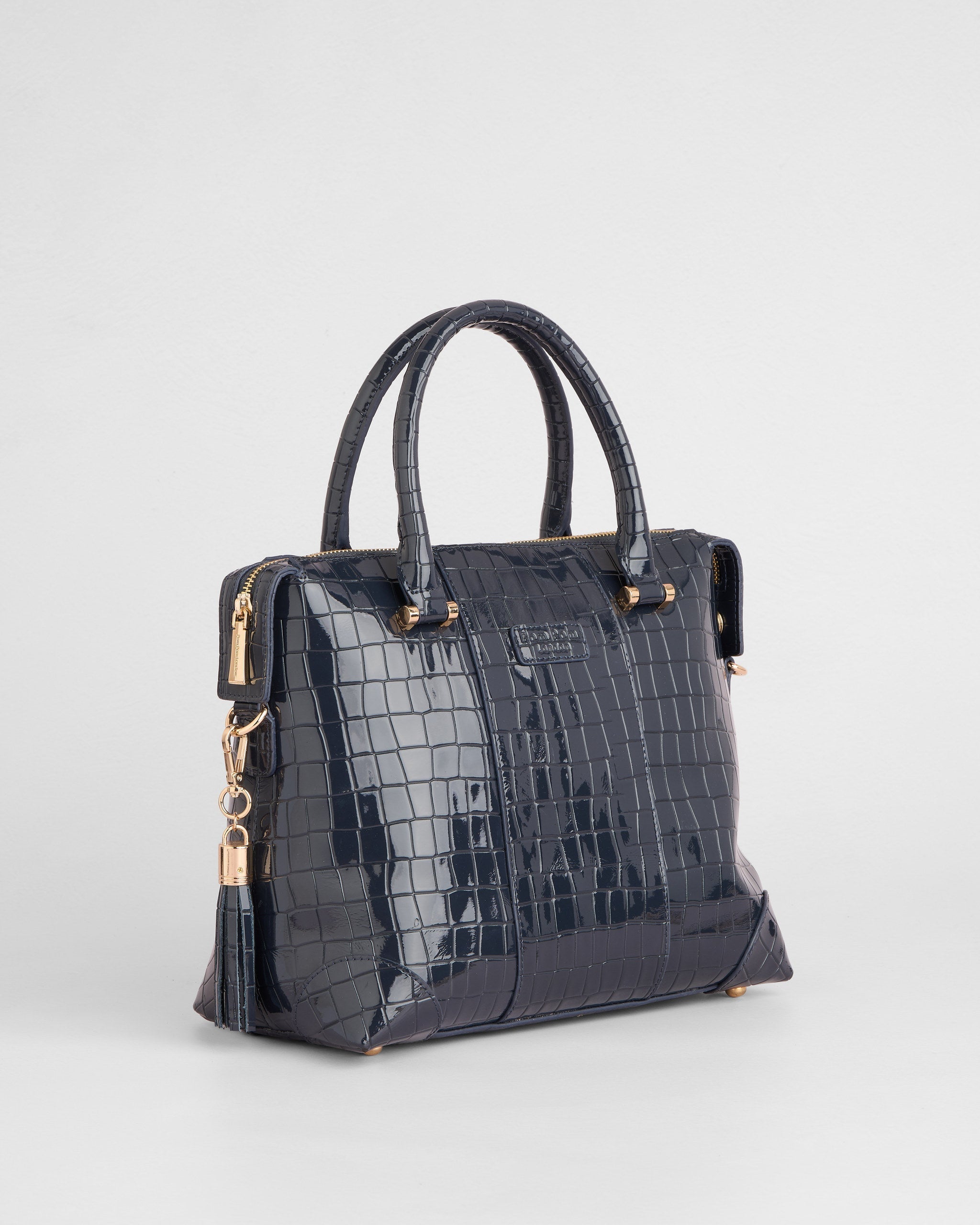 Pom Pom London Greenwich Bag Croc Patent Navy