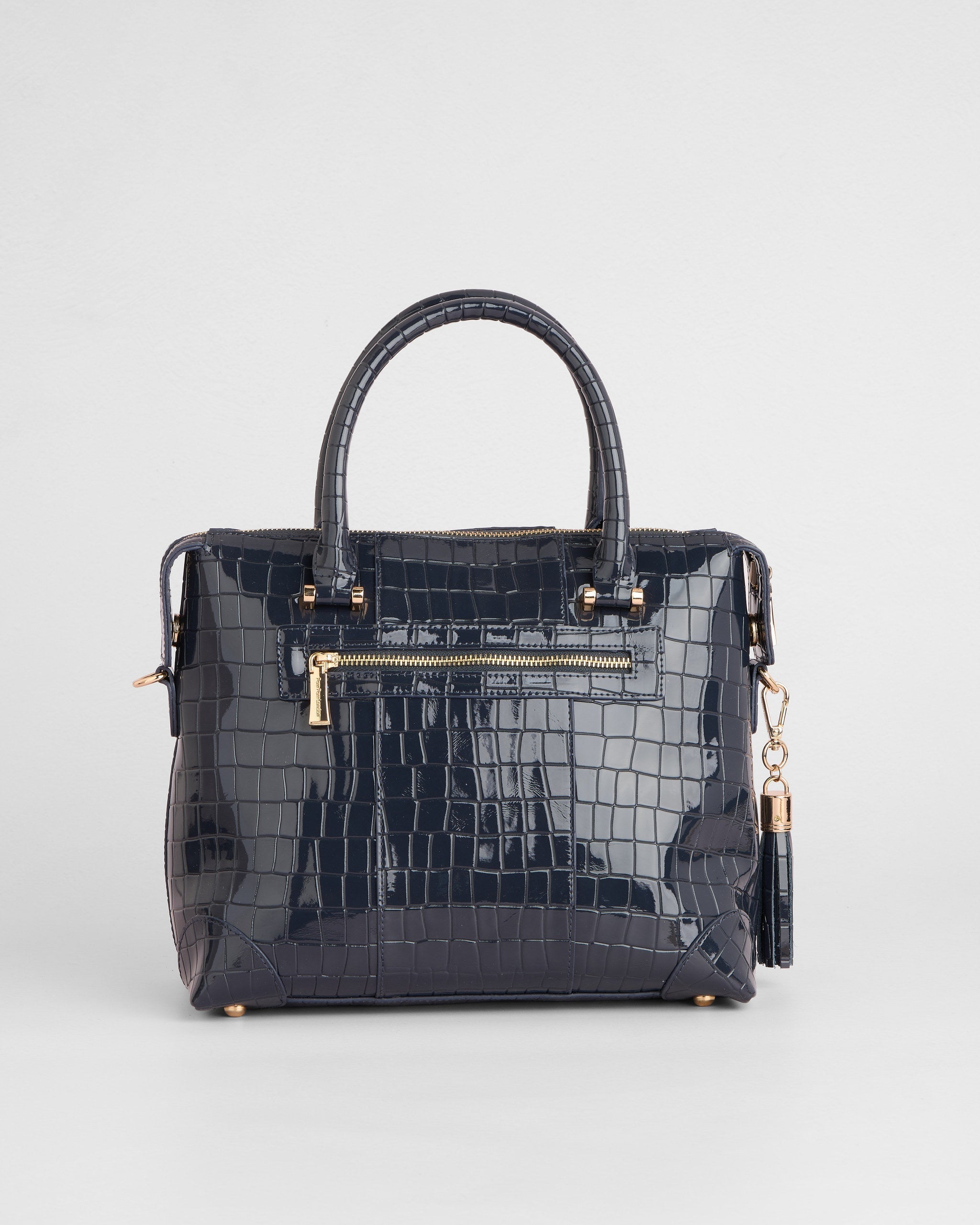 Pom Pom London Greenwich Bag Croc Patent Navy