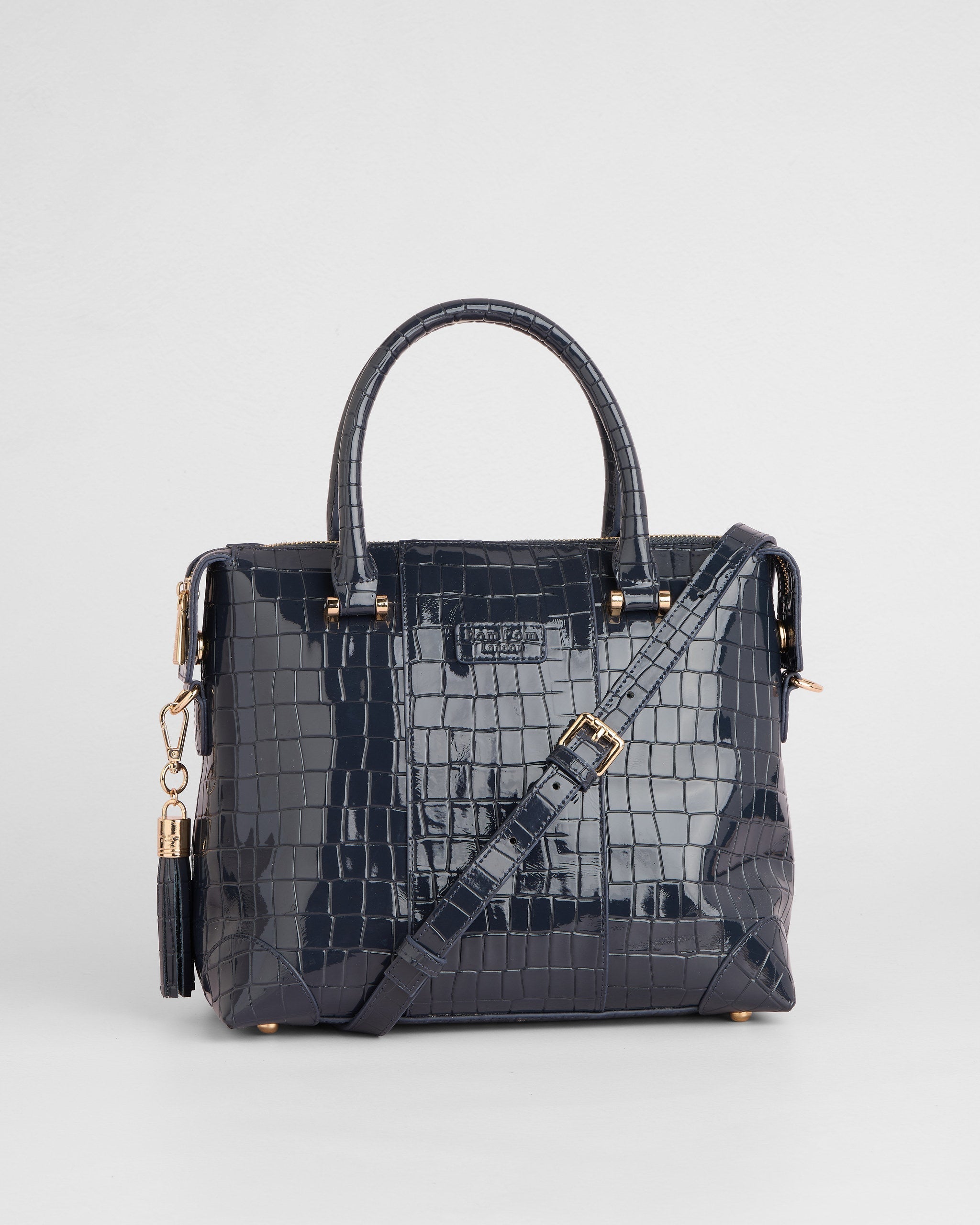 Pom Pom London Greenwich Bag Croc Patent Navy