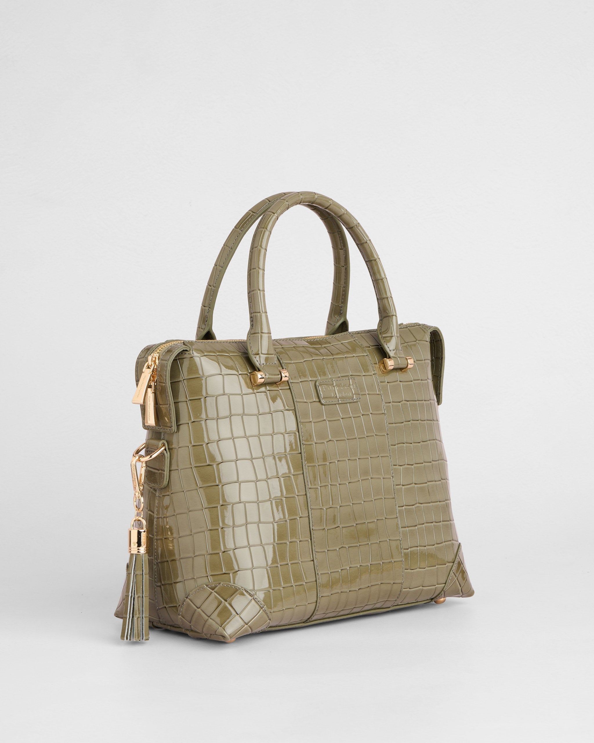 Pom Pom London Greenwich Bag Croc Patent Sage Green