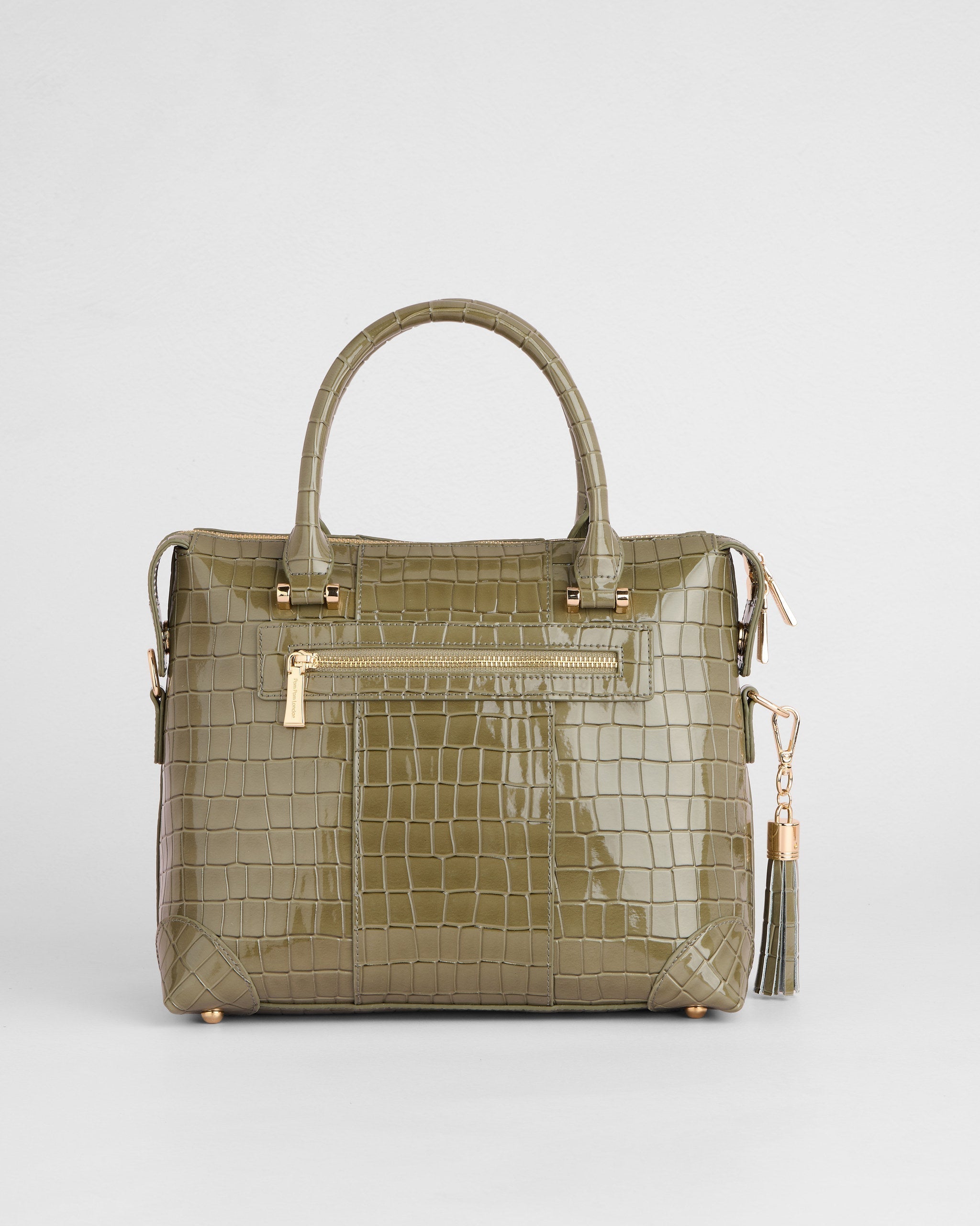 Pom Pom London Greenwich Bag Croc Patent Sage Green