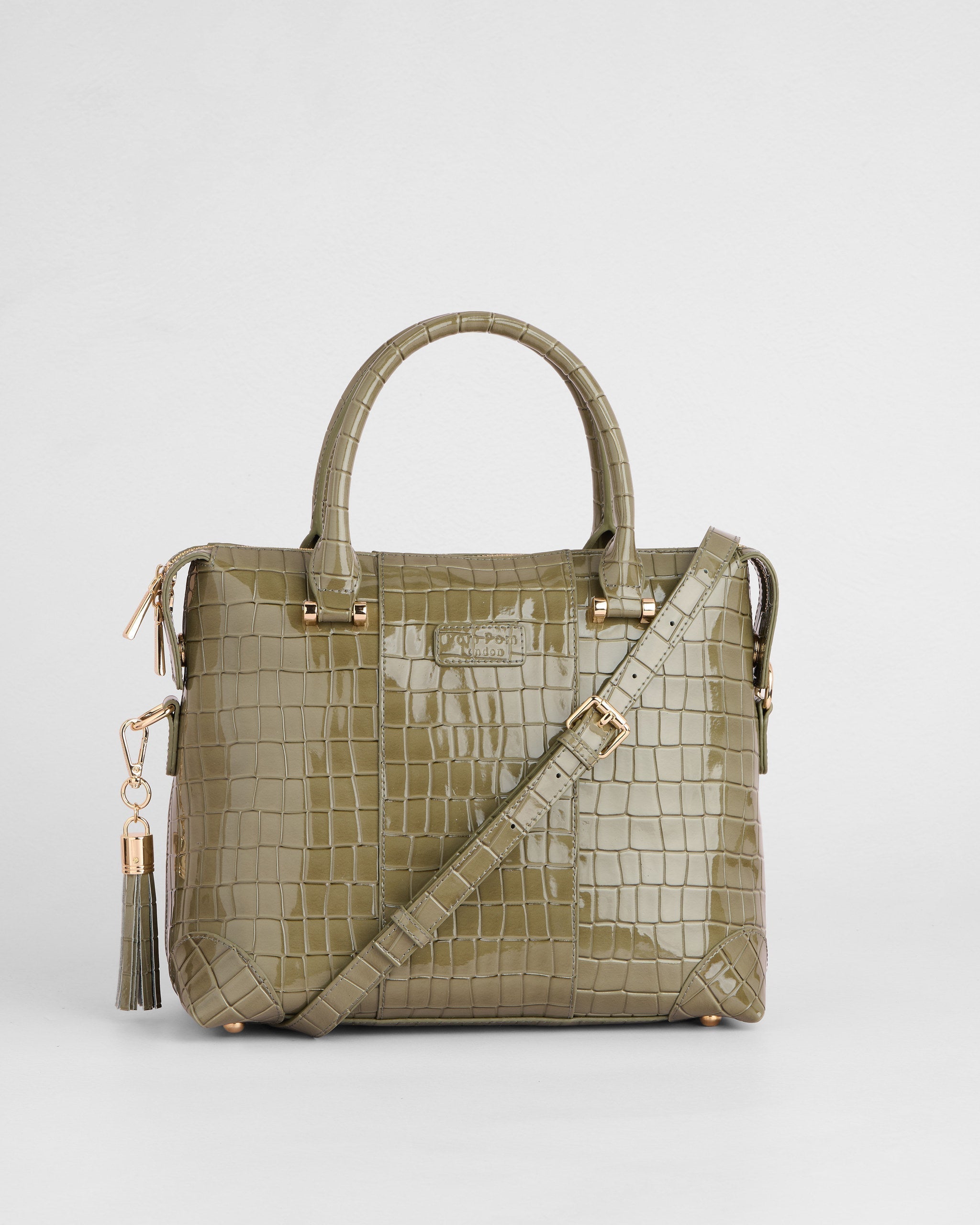 Pom Pom London Greenwich Bag Croc Patent Sage Green