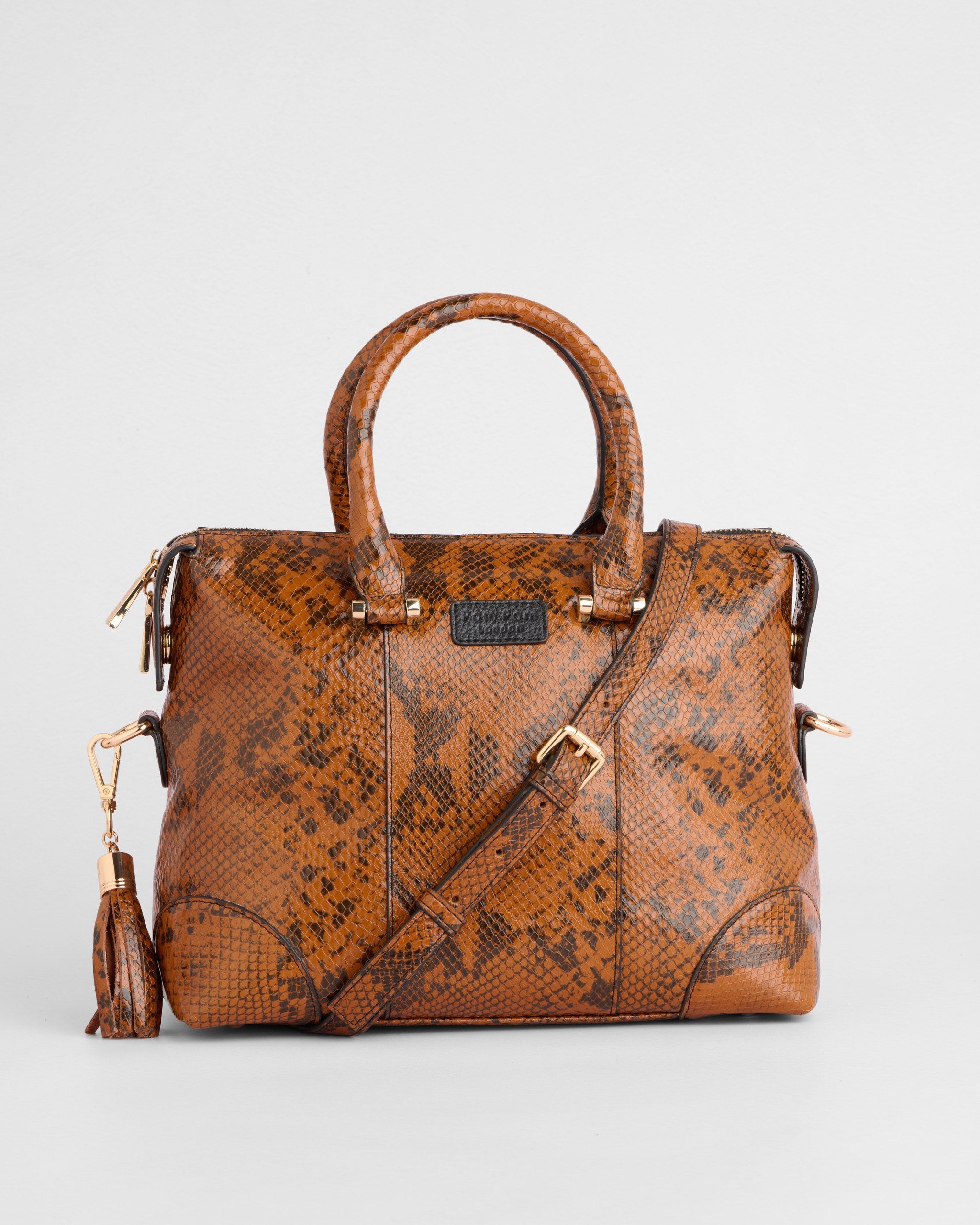 Pom Pom London Greenwich Bag Snake Effect Brown