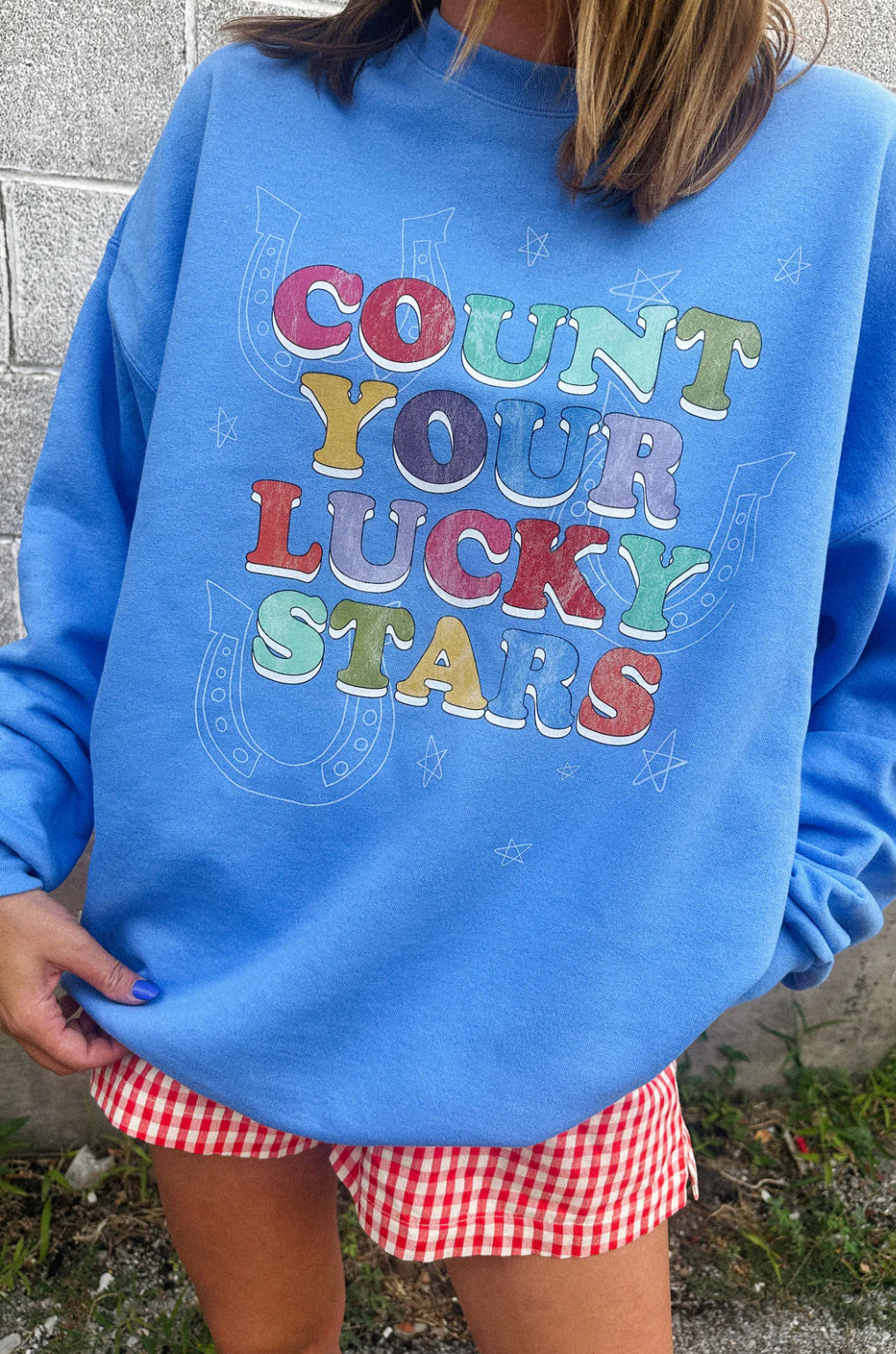 Count Your Lucky Stars Sweatshirt - Hanes / Blue
