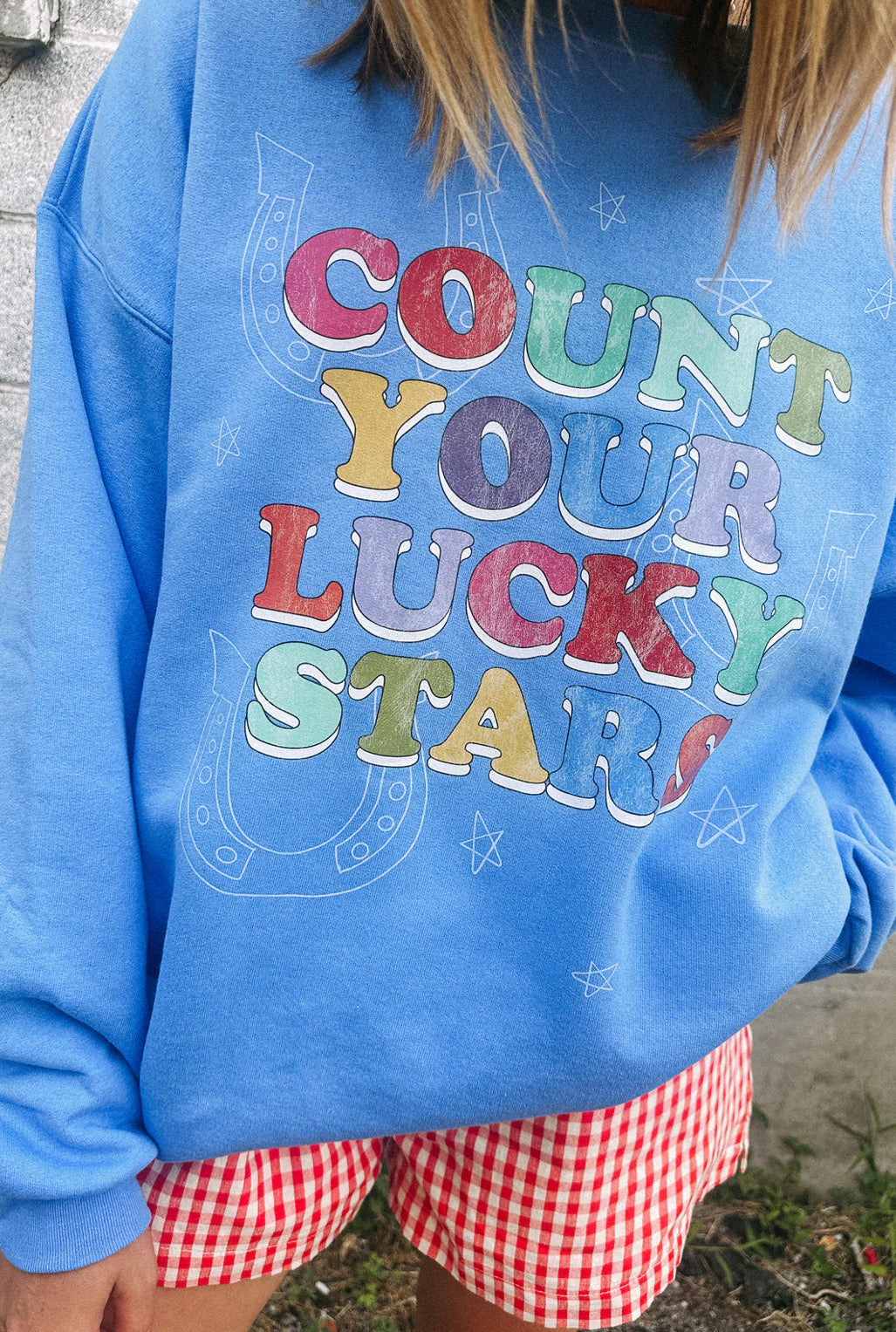 Count Your Lucky Stars Sweatshirt - Hanes / Blue
