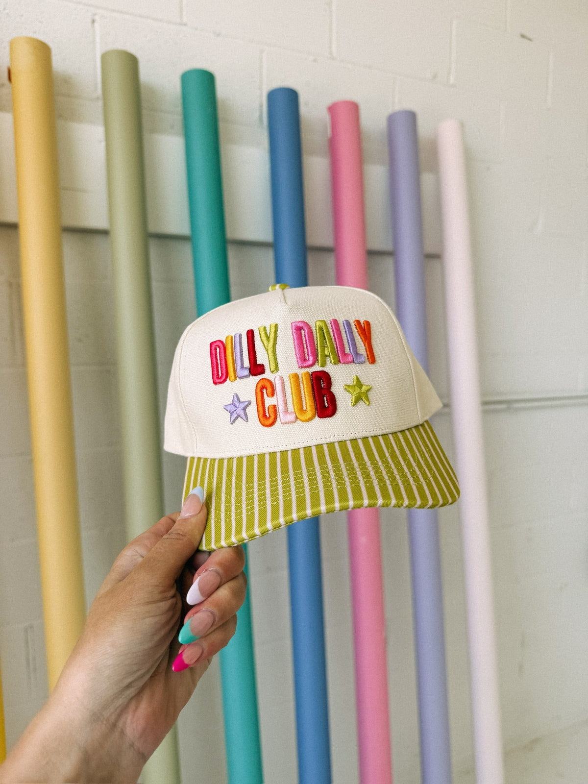 Dilly Dally Club Trucker Hat - Multi / Green Stripe