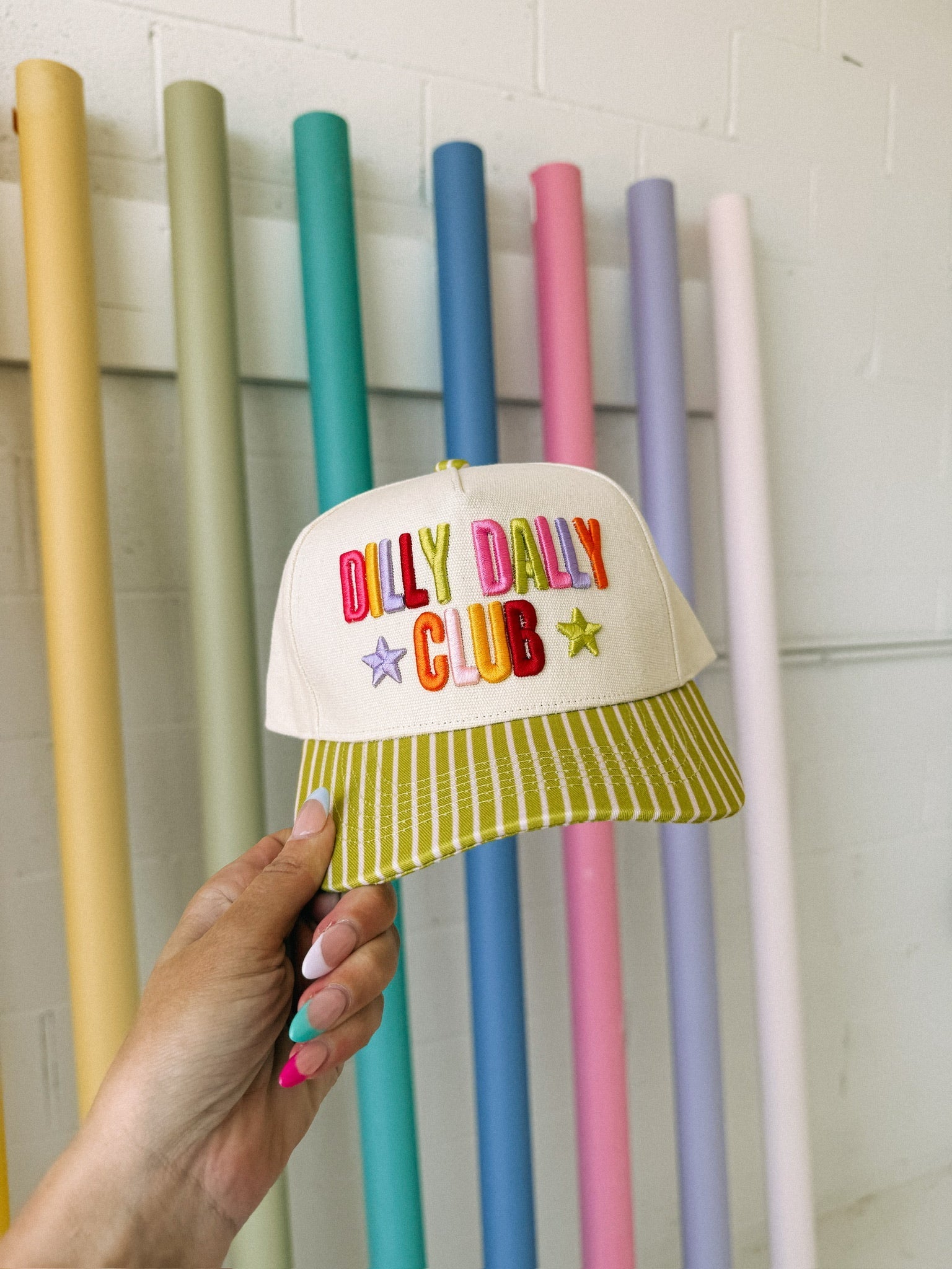 Dilly Dally Club Trucker Hat - Multi / Green Stripe