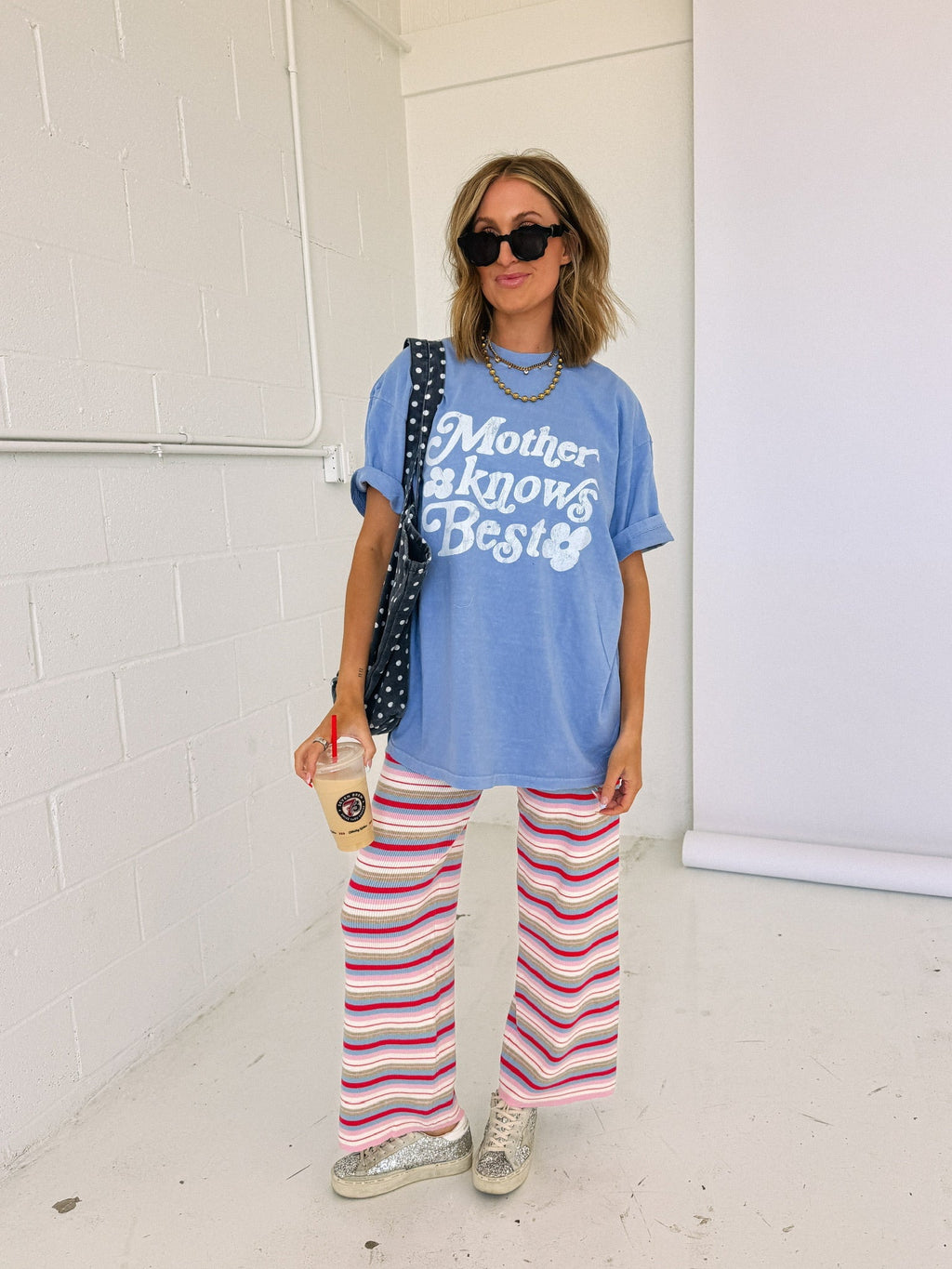 Mother Knows Best Graphic Tee - Denim / White