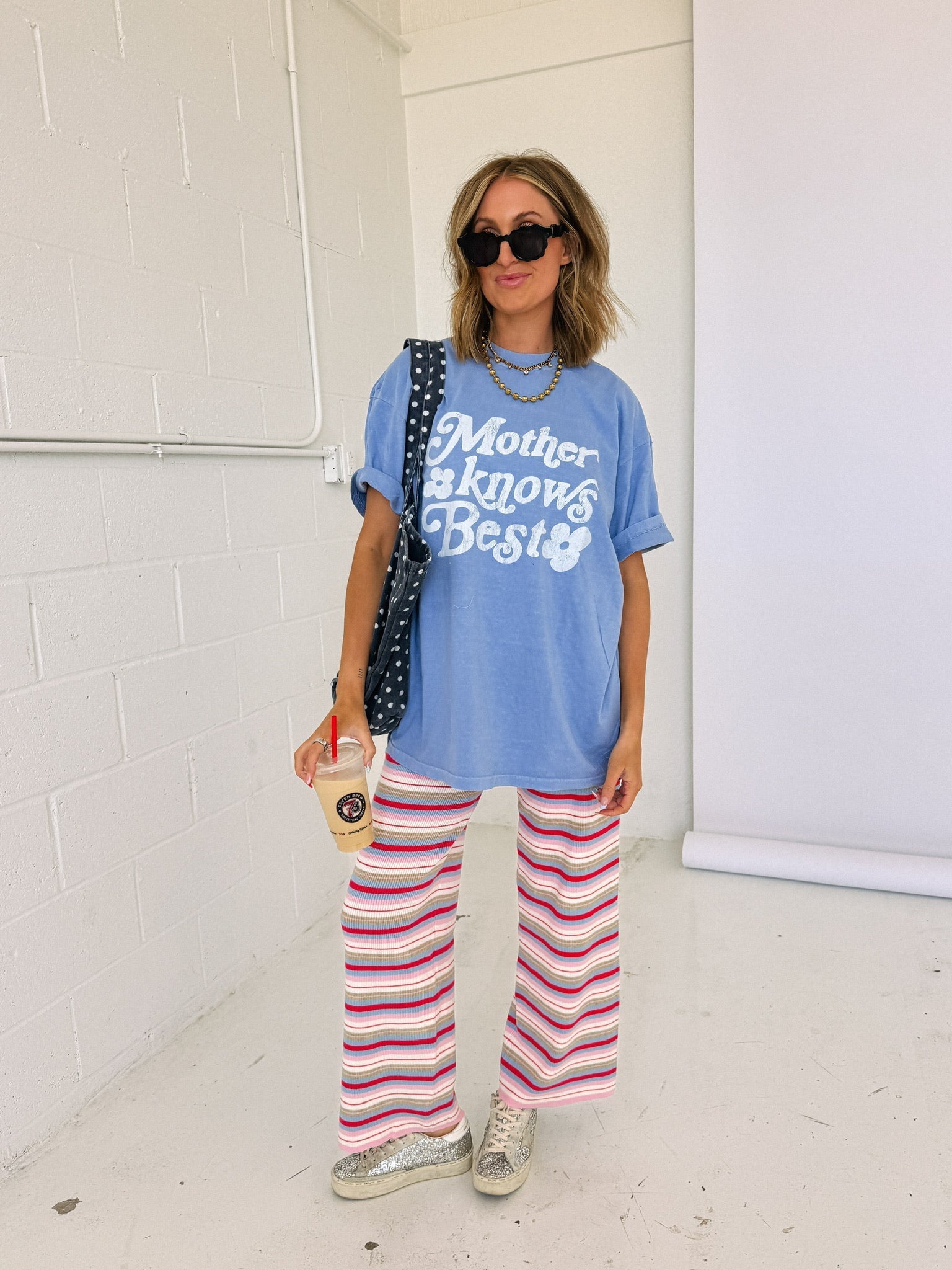Mother Knows Best Graphic Tee - Denim / White