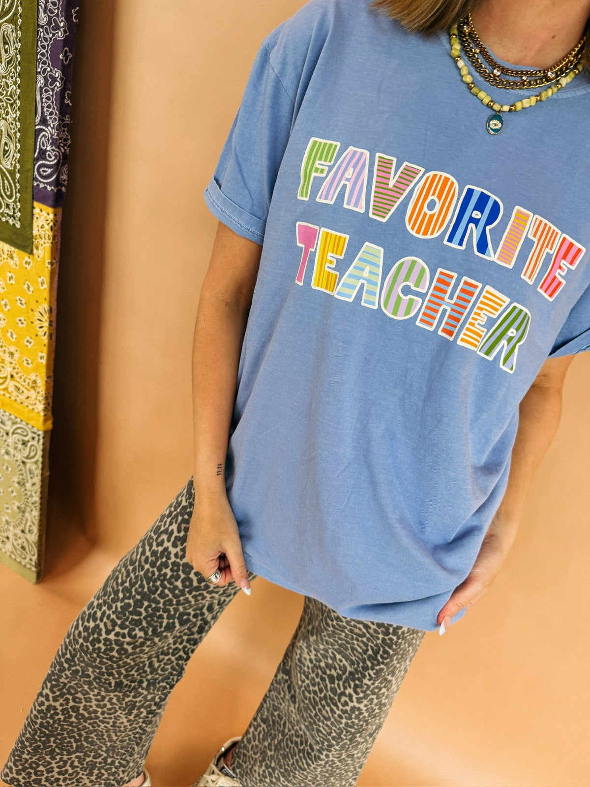 Favorite Teacher Graphic Tee - Denim Blue