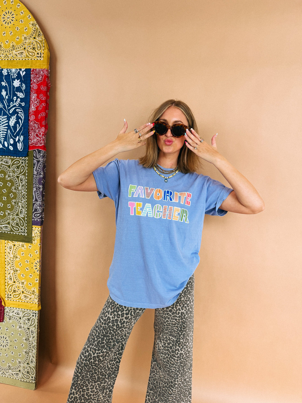 Favorite Teacher Graphic Tee - Denim Blue