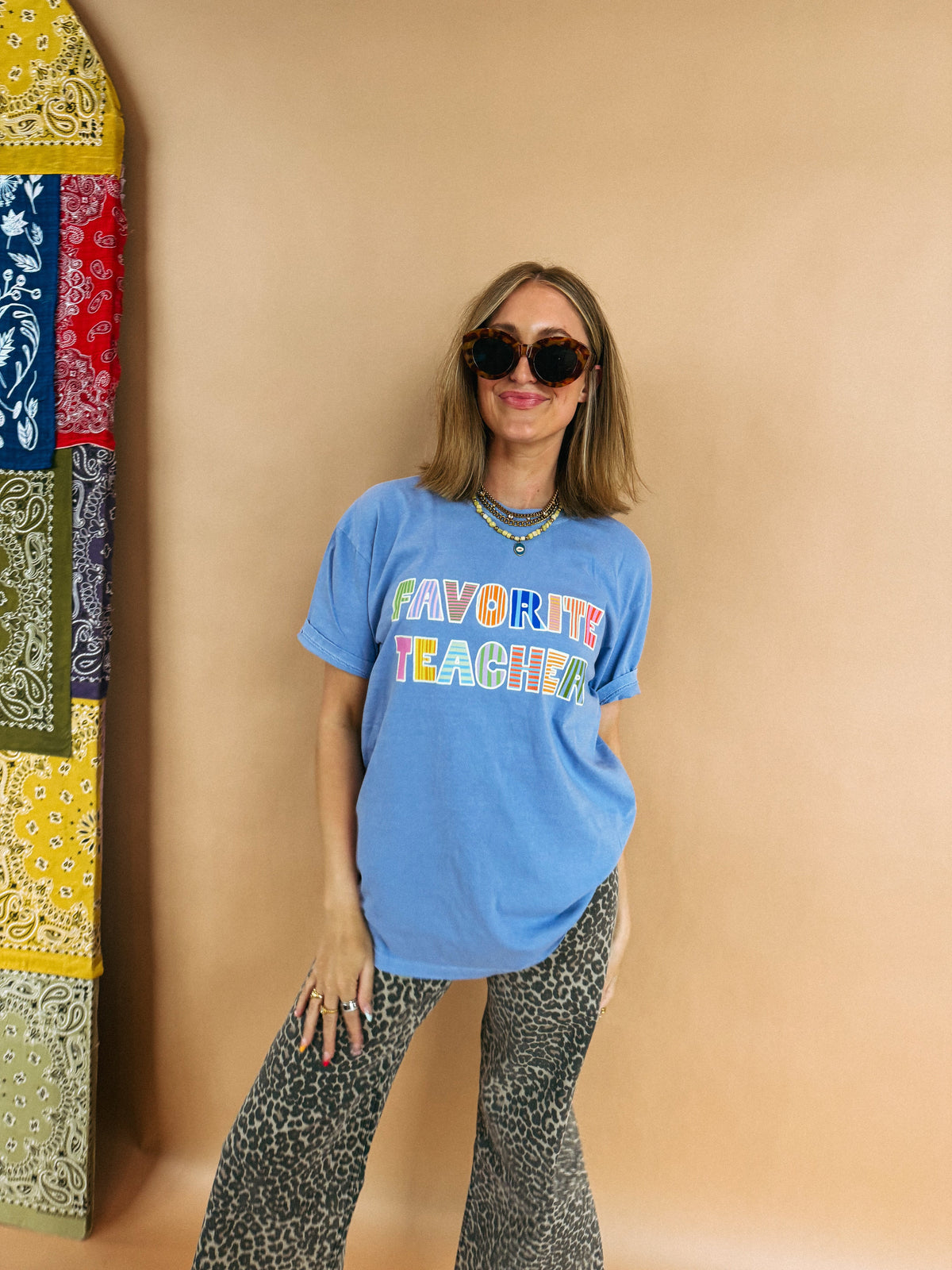 Favorite Teacher Graphic Tee - Denim Blue